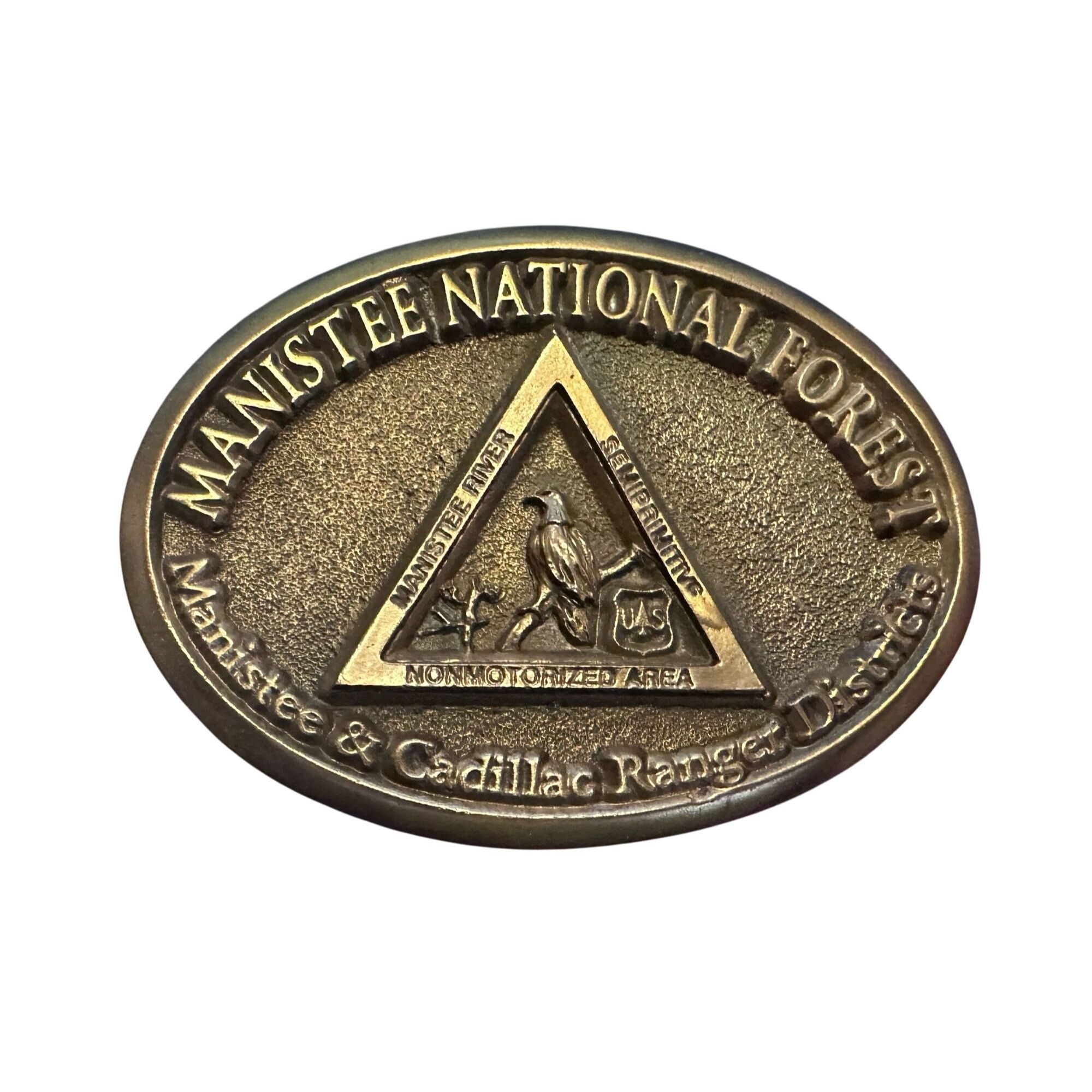 Vintage Vtg Belt Buckle Manistee National Forest Solid Brass 1990 US Size ONE SIZE - 1 Thumbnail