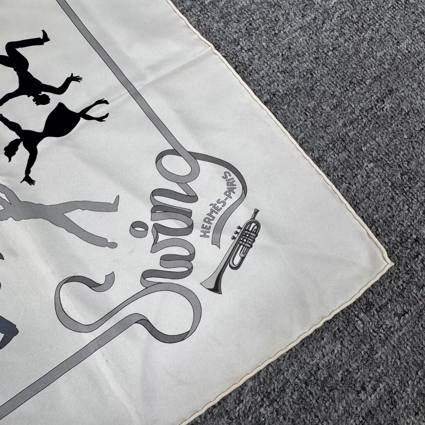 Hermes HERMES Jazz & Swing Dance Scarf Gray White 90x90cm Size ONE SIZE - 4 Thumbnail