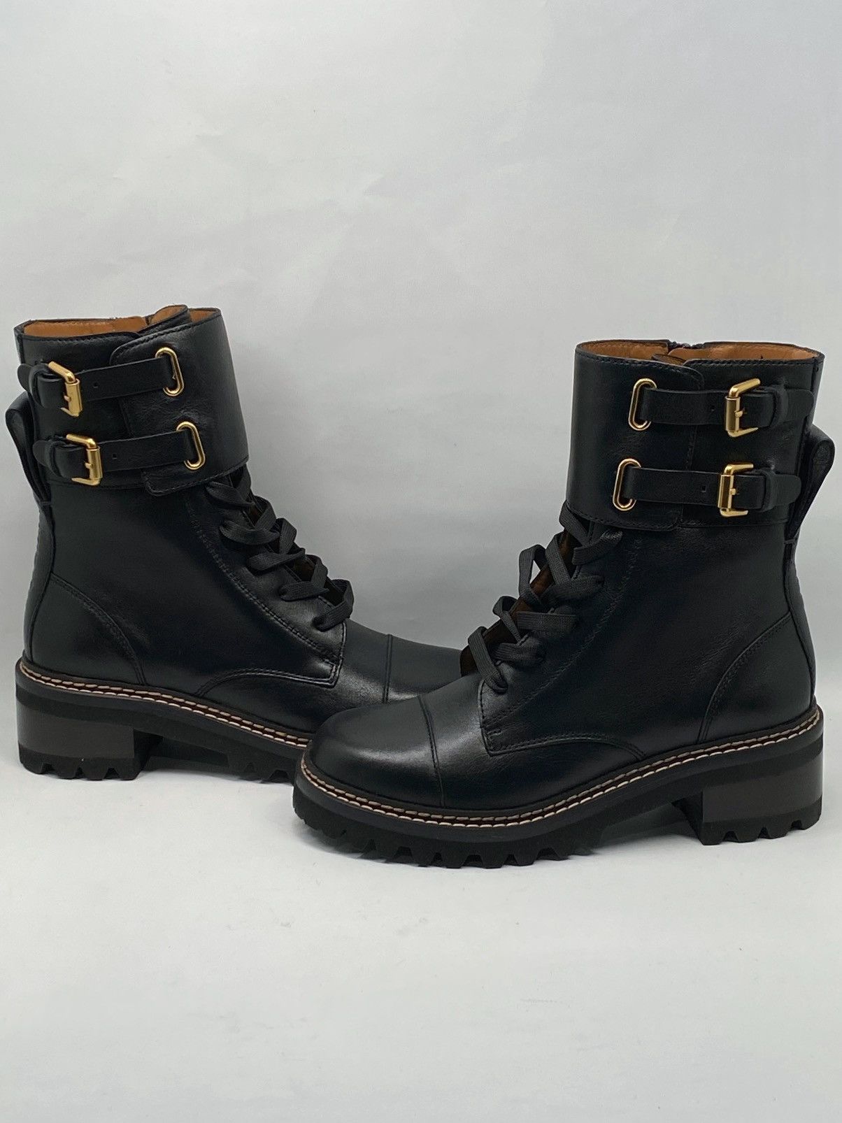 See by Chloe See By Chloe Mallory Leather Combat Boots size 35.5 Size US 5.5 / IT 35.5 - 9 Thumbnail