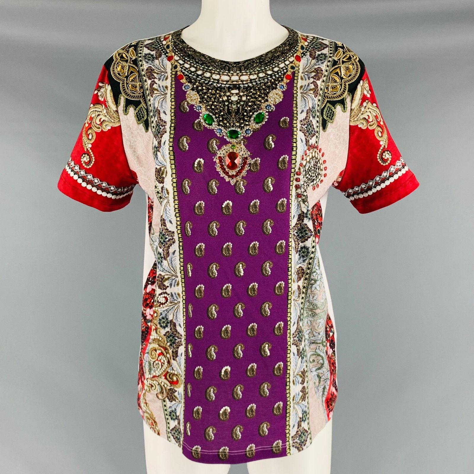 Etro White Multi-Color Cotton Rhinestones Short Sleeve Casual Top Size S / US 4 / IT 40 - 1 Thumbnail
