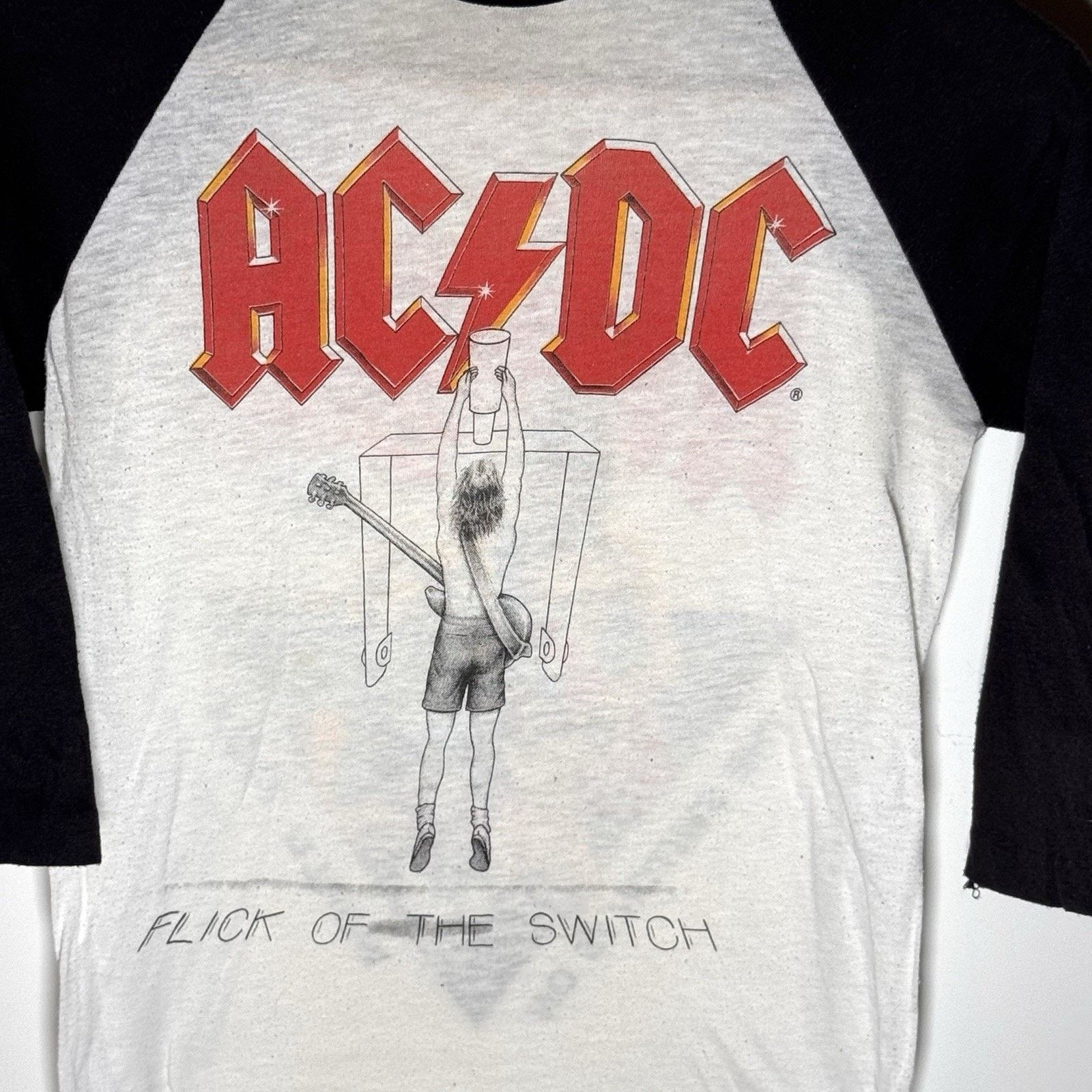 Band Tees × Vintage VTG AC/DC Flick of the Switch Raglan T-Shirt Women’s Small Size XS / US 0-2 / IT 36-38 - 3 Thumbnail