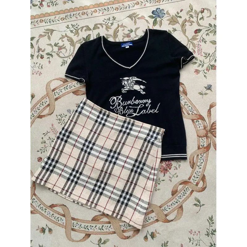 Burberry Burberry Khaki Plaid Cotton Blend Skirt Size 23" - 1 Thumbnail