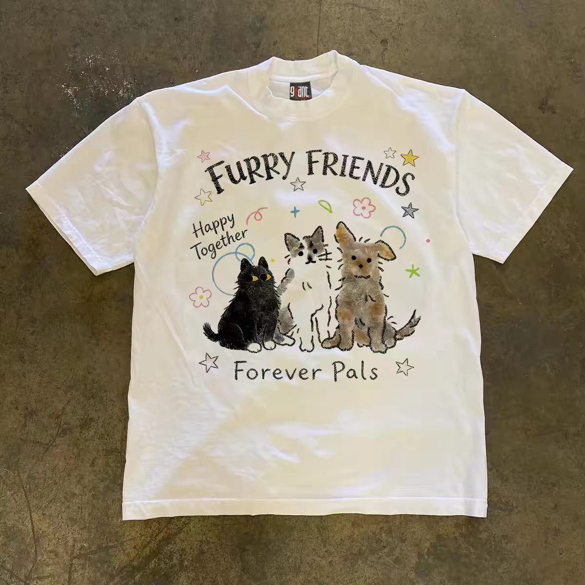 Vintage White washed vintage cat print t-shirt Size US M / EU 48-50 / 2 - 1 Thumbnail