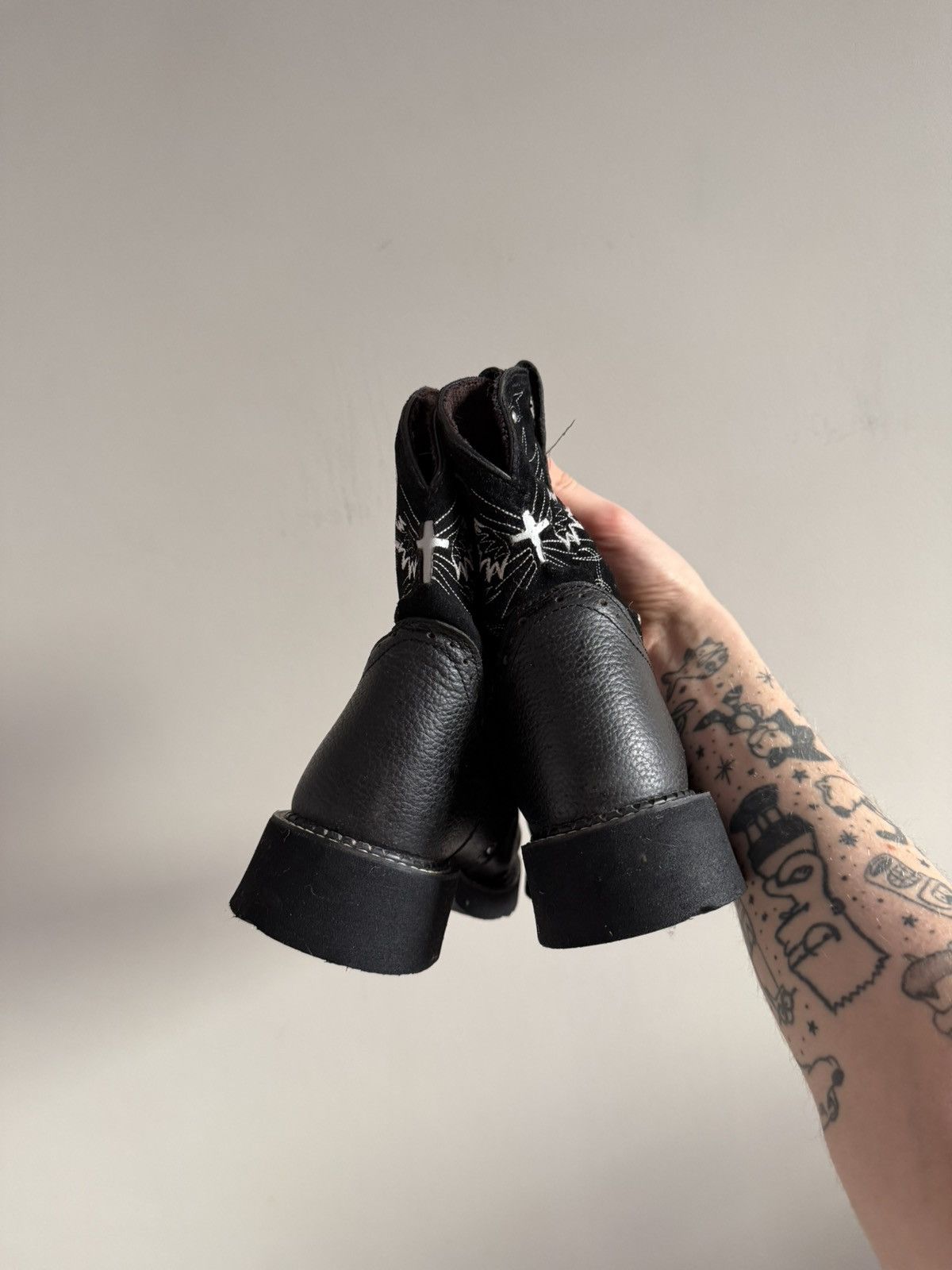Justin Boots Justin Boots Black Leather Western Biker Boots Size US 7.5 / IT 37.5 - 2 Thumbnail