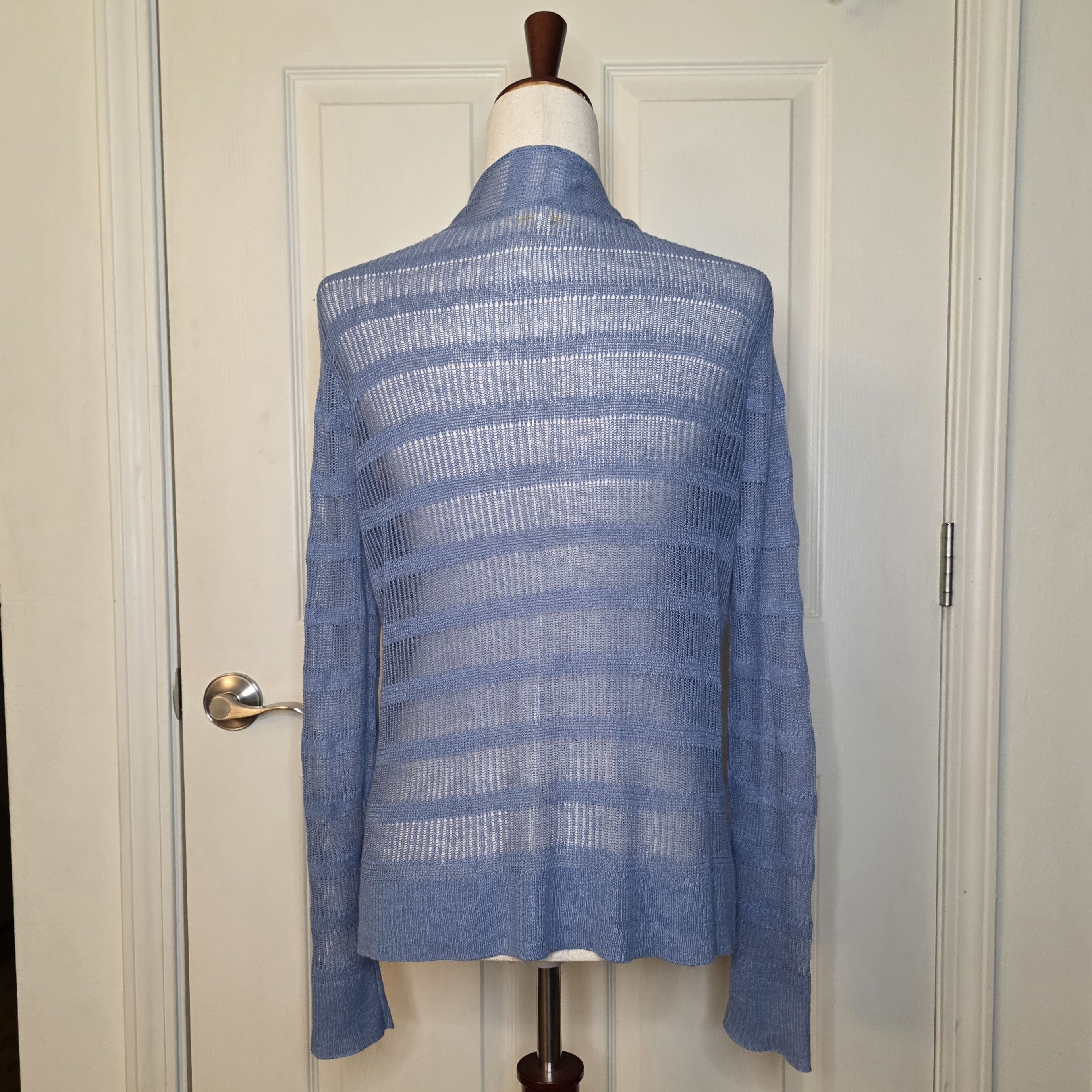 Eileen Fisher Eileen Fisher Blue Linen Open Knit Cardigan Size M / US 6-8 / IT 42-44 - 3 Thumbnail