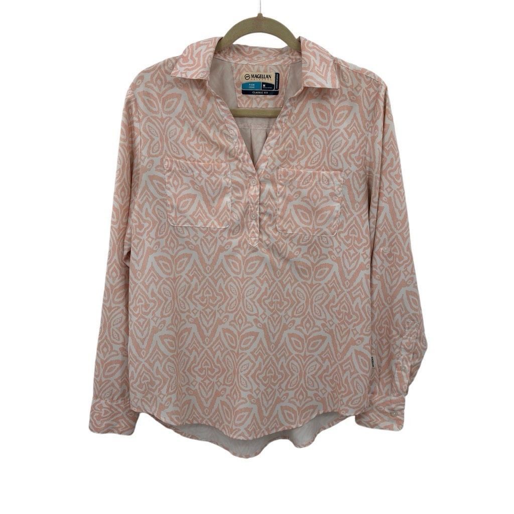 Other Magellan Classic Fit Henley Fish Gear Long Sleeve Top Orange White Medium Preppy Size M / US 6-8 / IT 42-44 - 1 Thumbnail