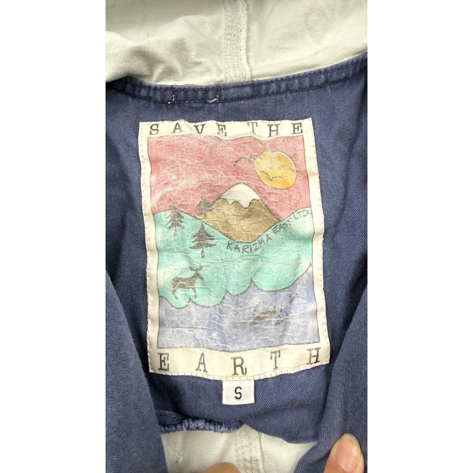 Vintage VINTAGE Save The Earth Jacket Mens Small Gray Blue Hooded Canvas Parka Snap 90s Size US S / EU 44-46 / 1 - 5 Thumbnail