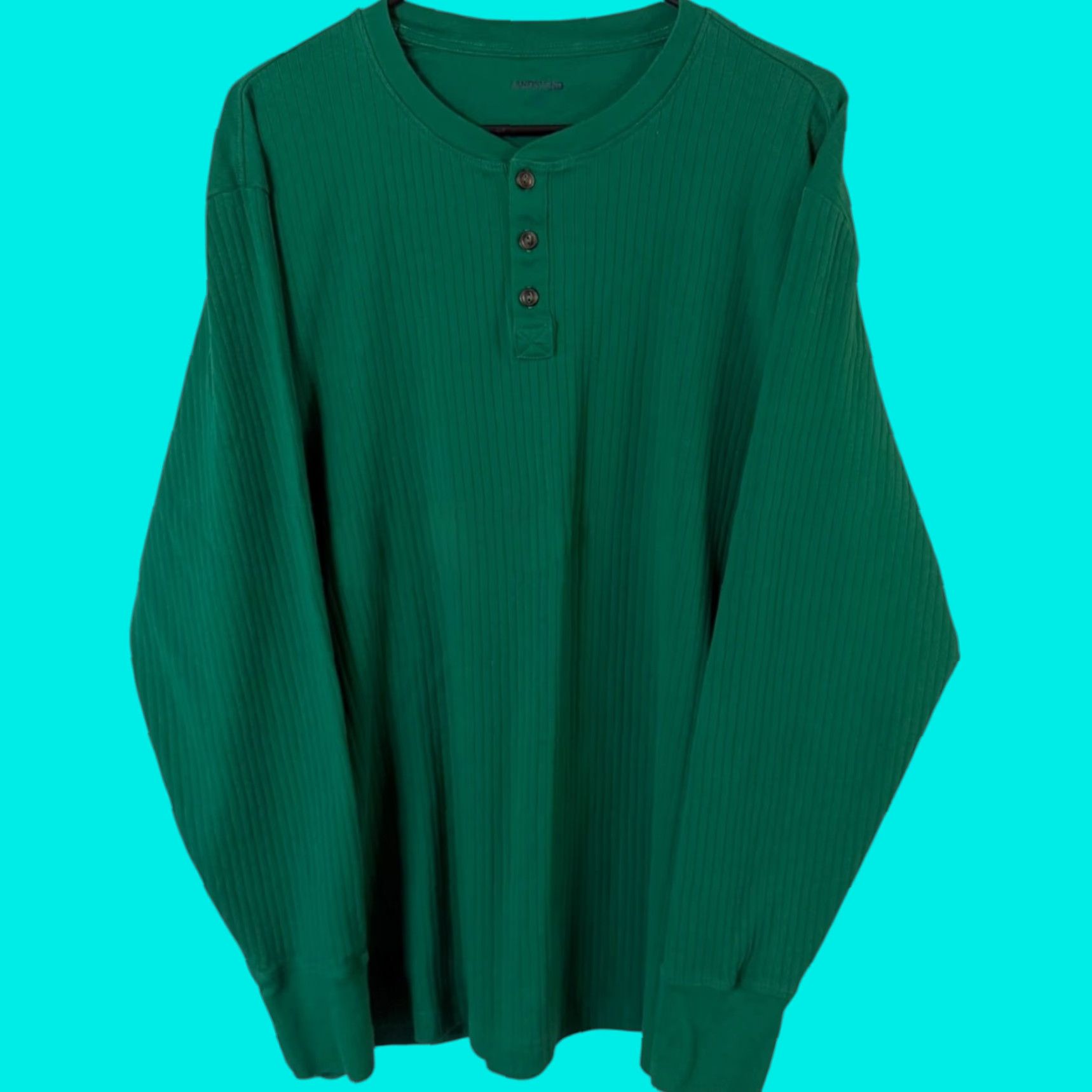 Lands' End Lands' End Rib-Knit Long-Sleeve Henley Shirt Green Men's Size XL 100% Cotton Henley Button-Down All Seasons Easy Care Classic Outdoor Size US XL / EU 56 / 4 - 1 Thumbnail