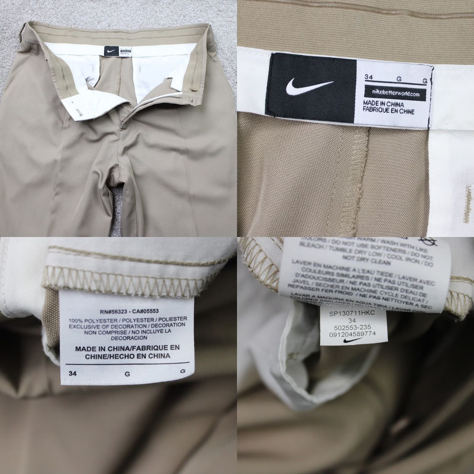 Nike Nike Pants Mens 34x28 Beige Pleated Straight Leg 100% Polyester Nike Dri-Fit 502553-235 Size US 34 / EU 50 - 8 Thumbnail