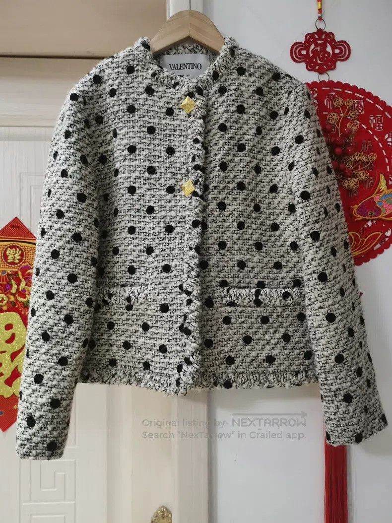 Valentino Valentino Polka dot wool mulberry silk small fragrant coat Size S / US 4 / IT 40 - 1 Thumbnail