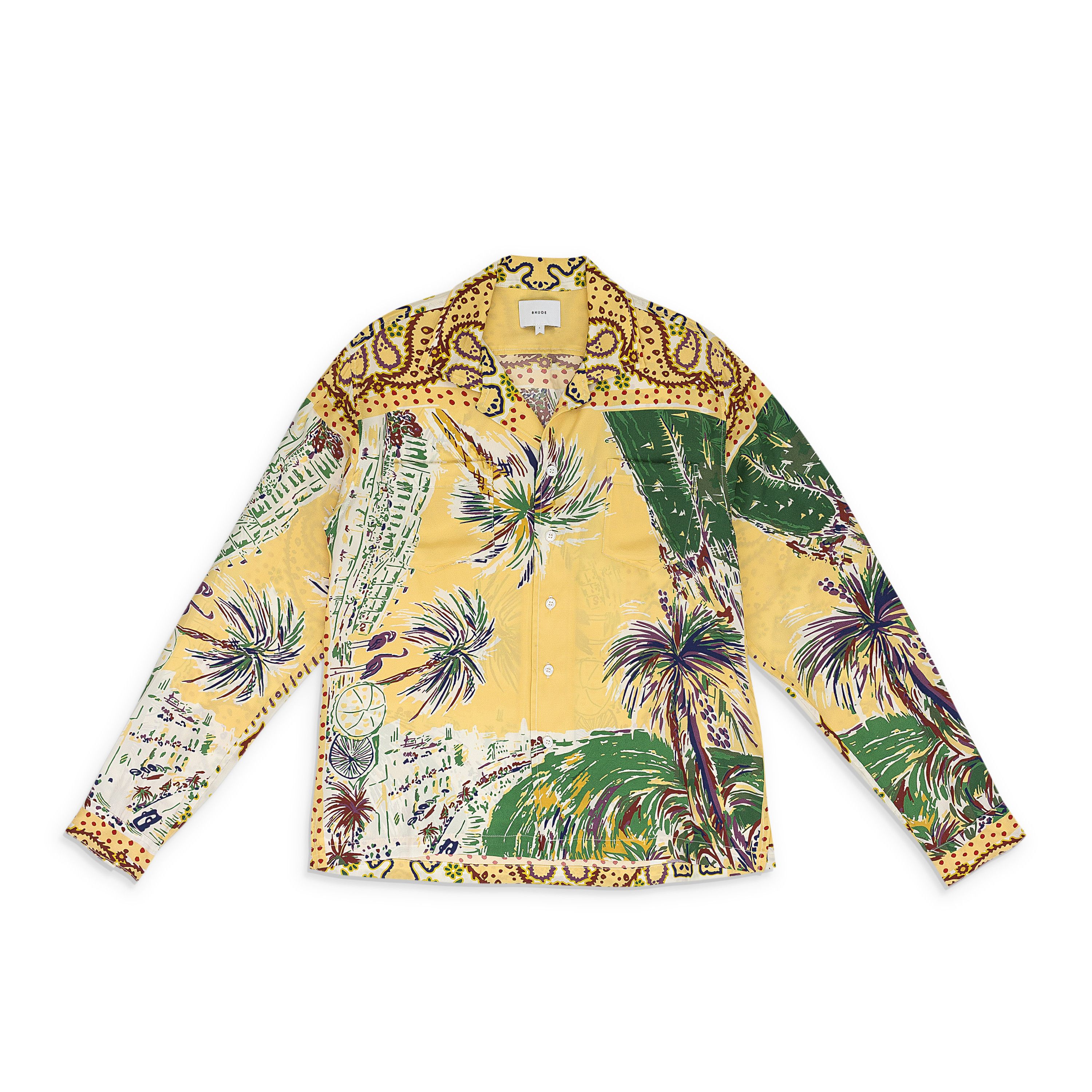 Rhude MULTICOLOR PALMINA SILK LS BUTTON-DOWN SHIRT SIZE XL