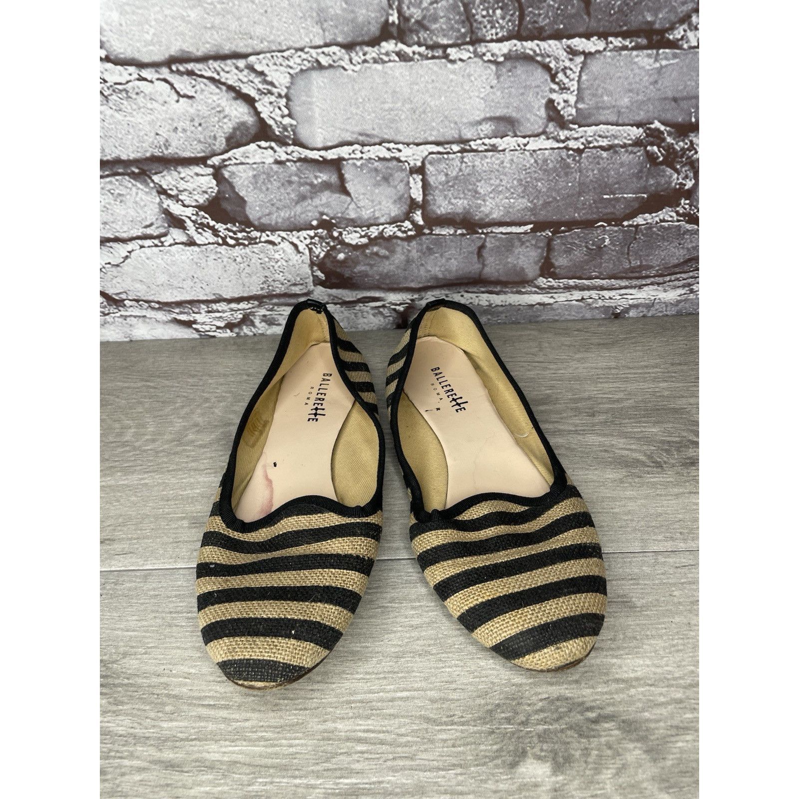 Other Ballerette Roma Tan Black Stripe Canvas Fabric Ballet Flats Size US 6.5 / IT 36.5 - 19 Thumbnail