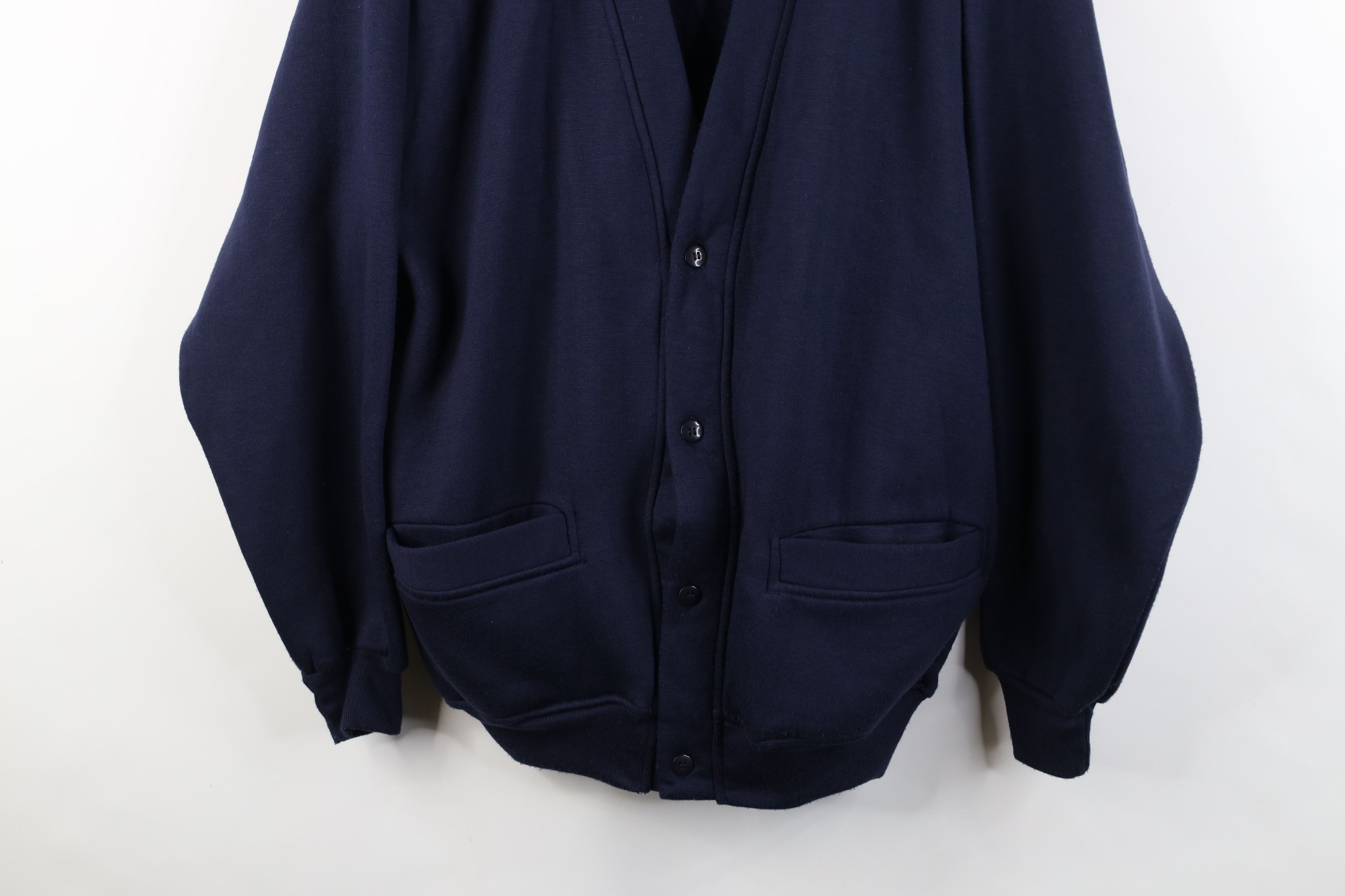 Vintage Vintage 90s Streetwear Blank Cardigan Sweatshirt Navy Blue Size US L / EU 52-54 / 3 - 3 Thumbnail