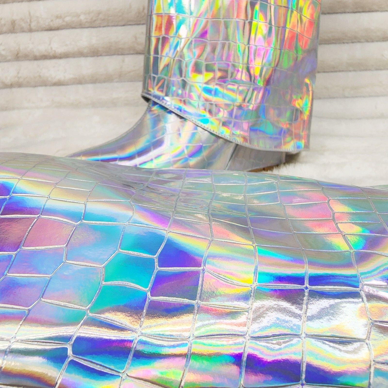 Other Vision Royal Silver Hologram Wedge Heel Fold Over Skirted An Size US 6 / IT 36 - 8 Thumbnail