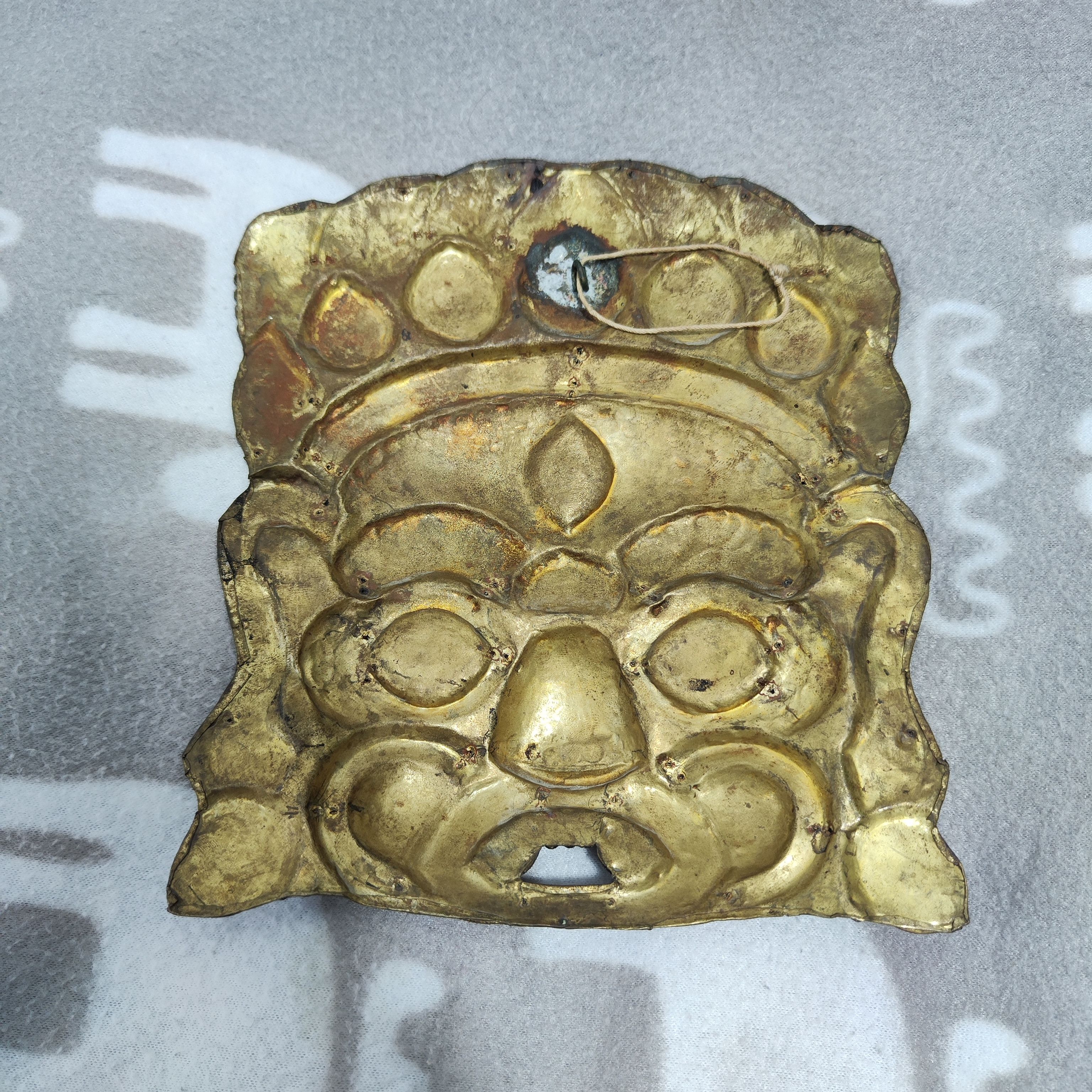Vintage Tibetan Art Brass Mask Turquoise, Asian Home decoration Size ONE SIZE - 6 Thumbnail