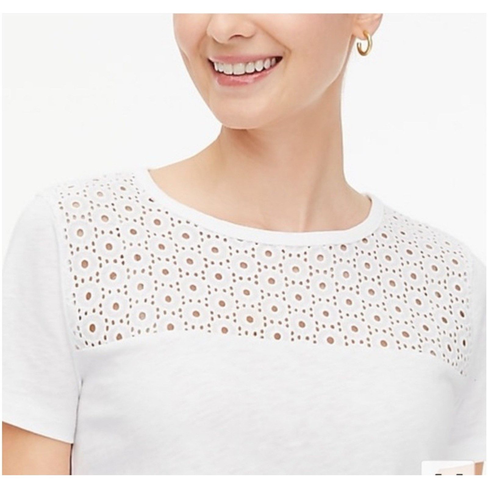 J.Crew J. Crew White Eylet Yoke T-Shirt Sleeve White Size S A000869 Size S / US 4 / IT 40 - 1 Thumbnail