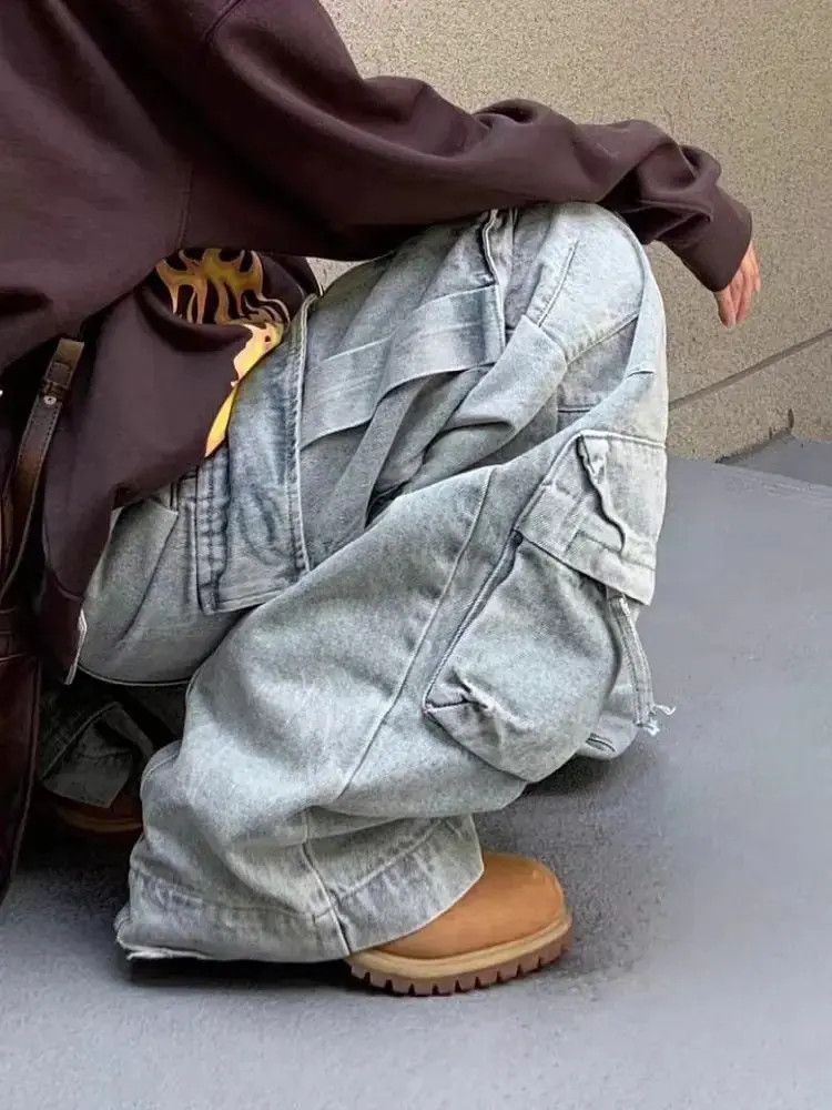 Designer × Japanese Brand Heavy design large pocket workwear draped wide leg jeans Size US 33 - 3 Thumbnail