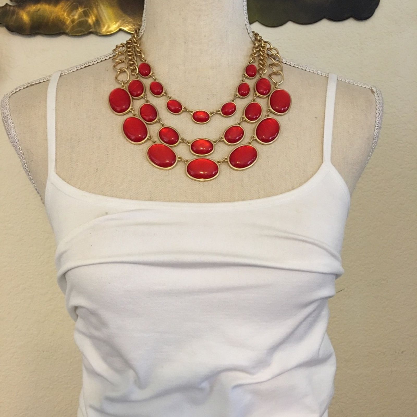 Jewelry Candy apple red cabochon tiered necklace Size ONE SIZE - 3 Thumbnail