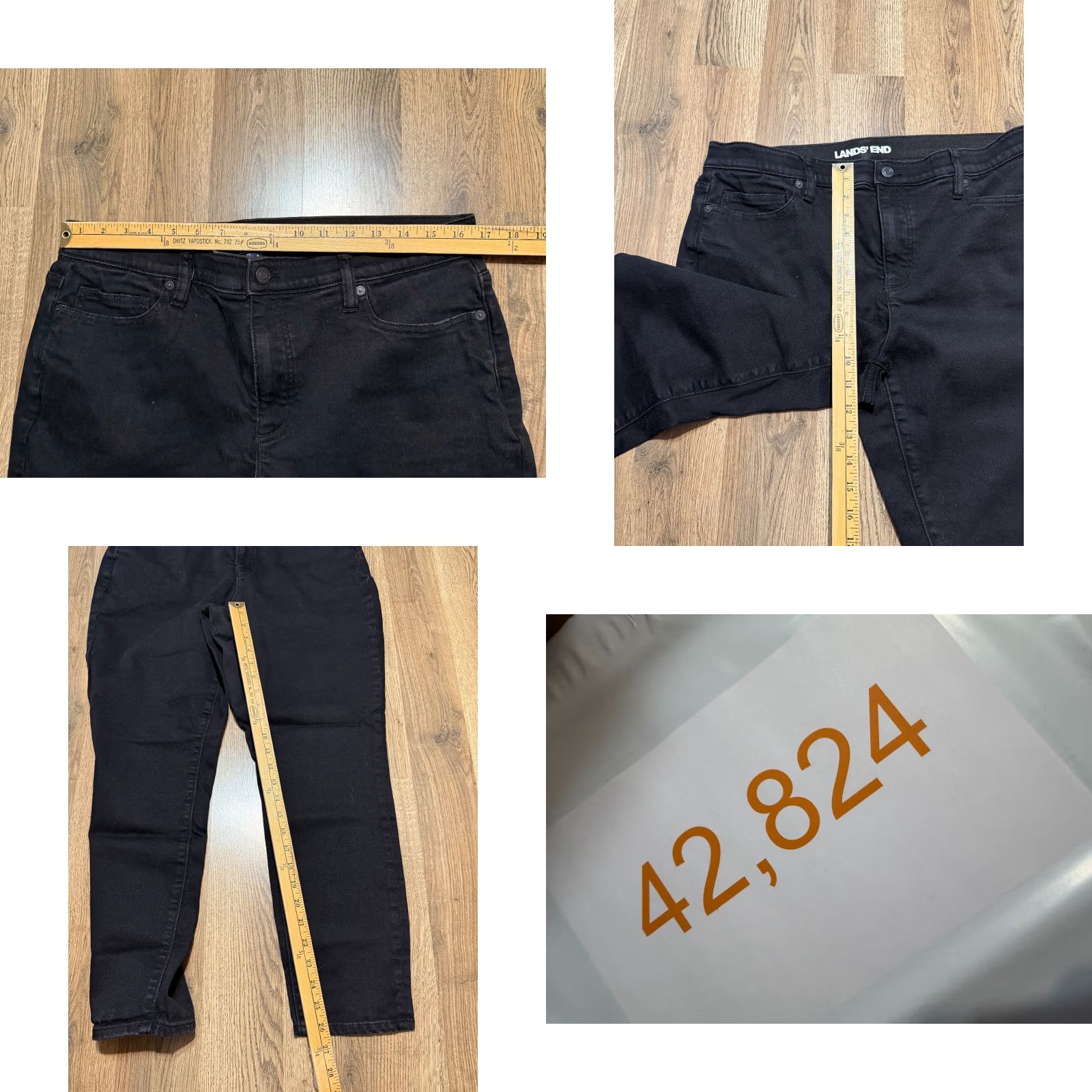 Lands' End Lands' End Jeans Women's 16 Black Denim Skinny Dark Wash High Rise Regular Size 16 5-Pocket Design Womens Size 38" / US 16 / IT 52 - 8 Thumbnail