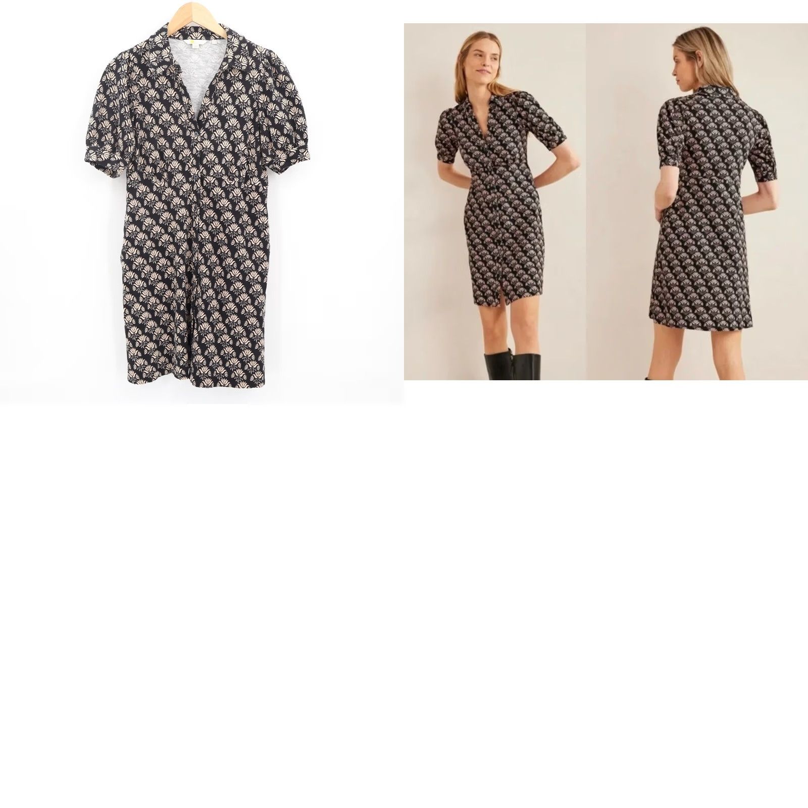 Boden Boden Shirt Dress Black 10 Jersey Cotton Short Sleeve V-Neck Button Mini Casual Womens 10s Vintage No Size L / US 10 / IT 46 - 8 Thumbnail