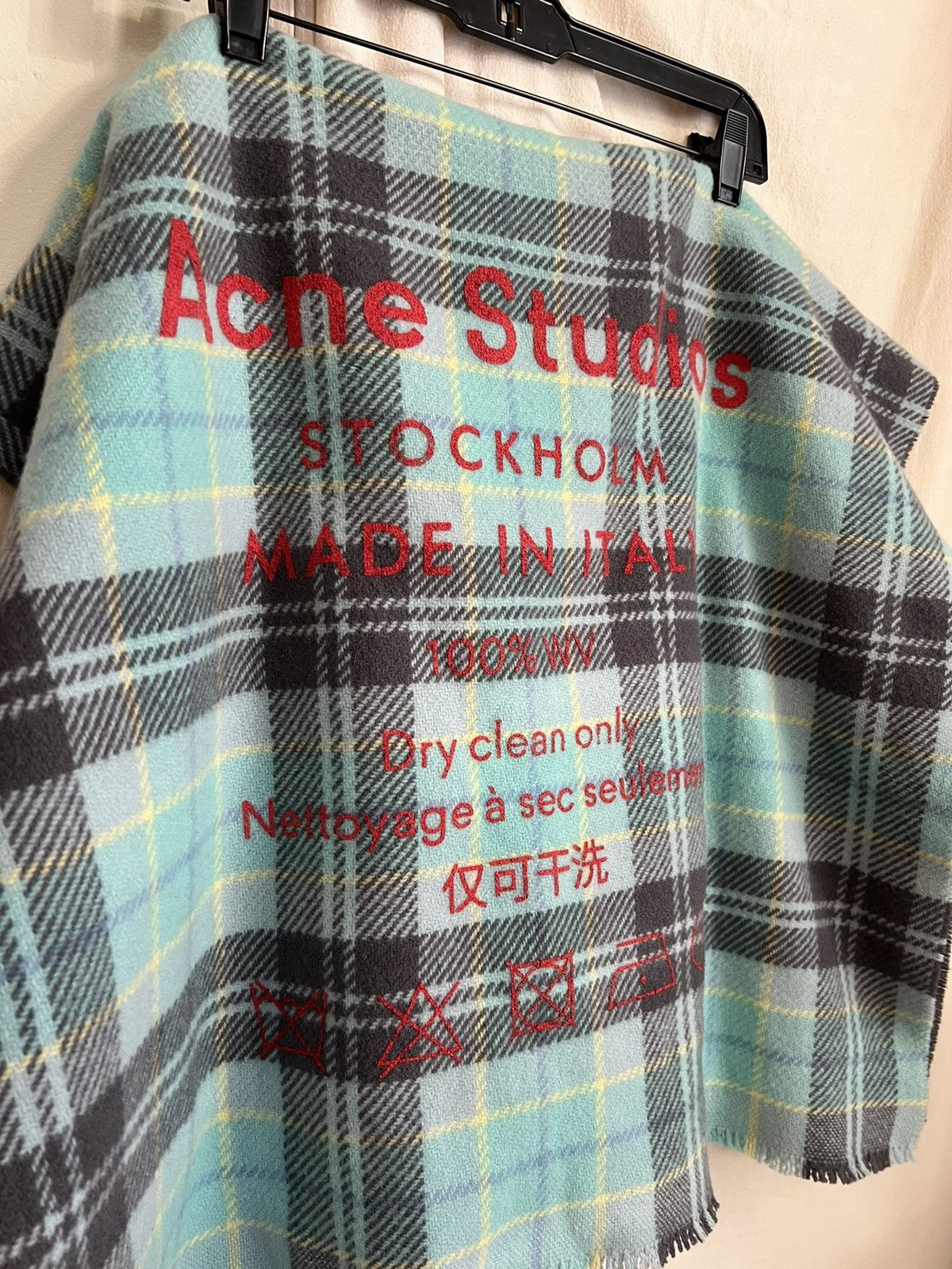 Acne Studios Acne Studios Cassiar Check Wool Scarf In Grey/Turquoise Size ONE SIZE - 2 Thumbnail