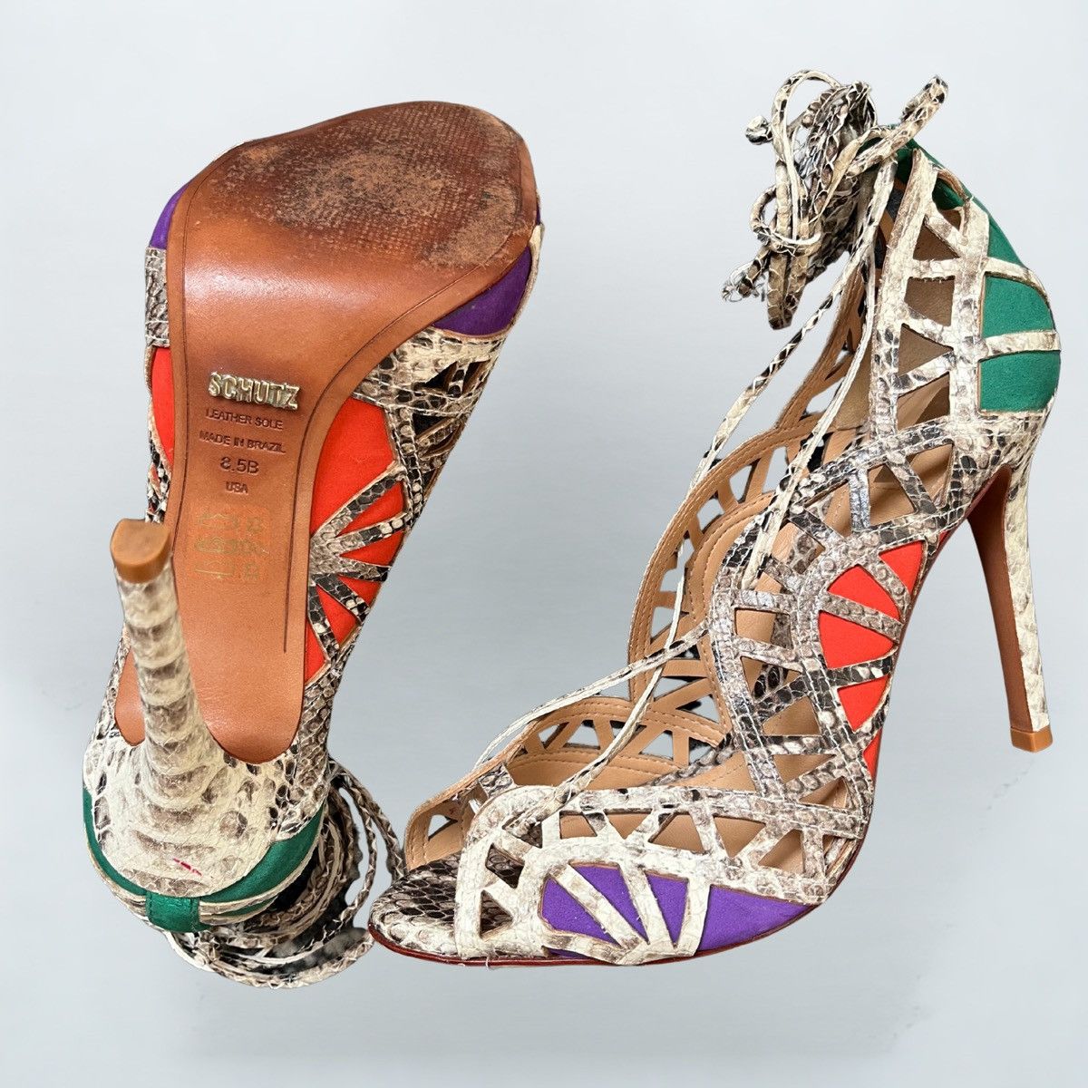 SCHUTZ Schutz Multicolor Snakeskin Lace-Up Heels – Women’s US 8.5 Size US 8.5 / IT 38.5 - 2 Thumbnail