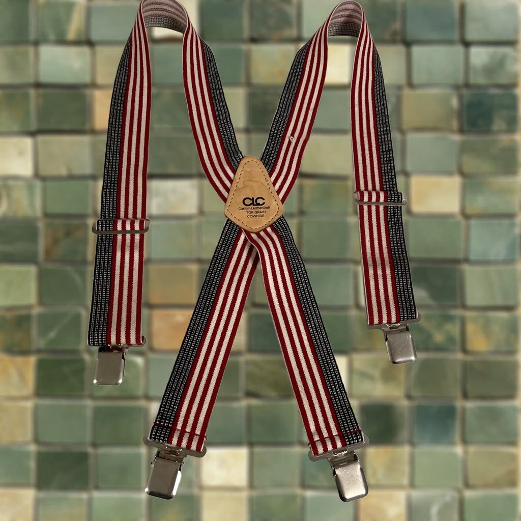 Vintage VINTAGE CLC Custom Leather Craft Adj 2" Wide Strap X-Back Suspenders American Flag USA One Size Clip Size ONE SIZE - 1 Thumbnail
