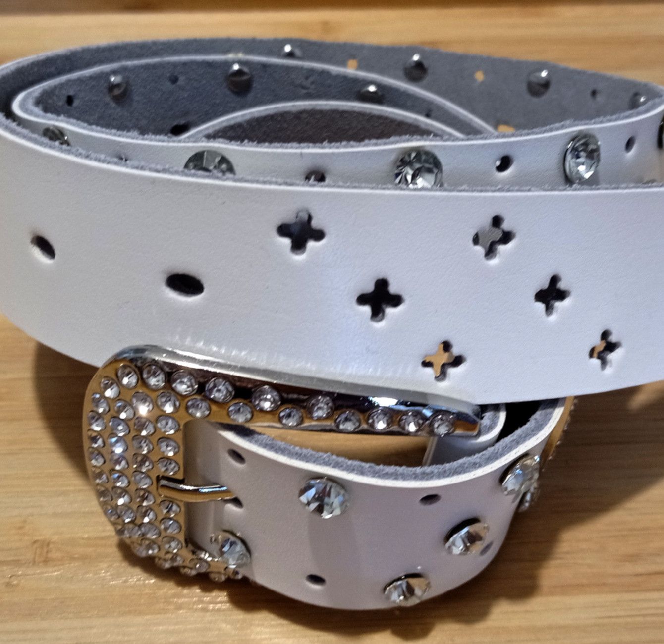 Japanese Brand × Vintage Vintage Punk Goth Cross Hollow Emboss Crystal Leather Belt Size ONE SIZE - 4 Thumbnail