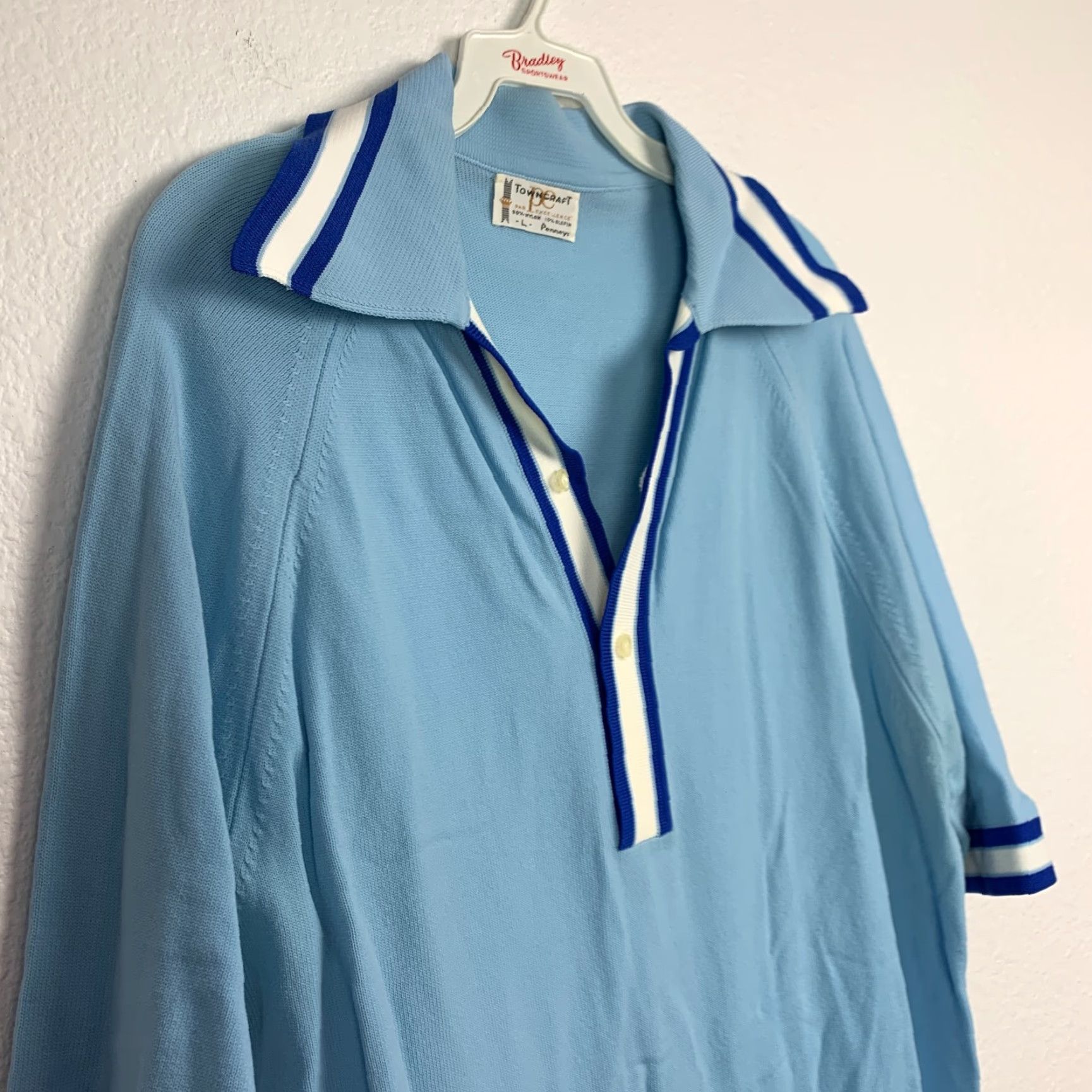 Vintage VINTAGE Towncraft Polo Shirt Rockabilly 60s Large Blue Nylon Blend Short Sleeve Mens Size US L / EU 52-54 / 3 - 2 Thumbnail
