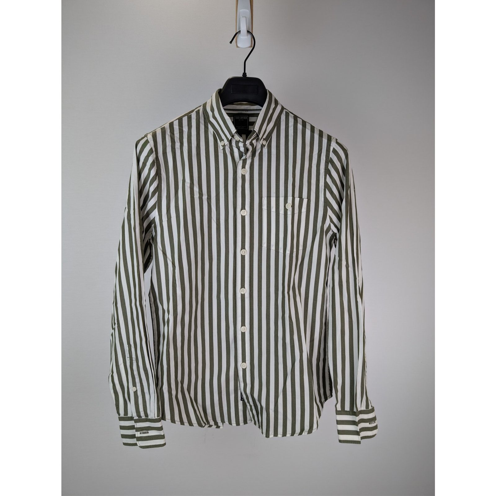 Todd Snyder o1rshd1 CC20 Striped Cotton Long-Sleeved Shirt Olive Green Size US S / EU 44-46 / 1 - 1 Thumbnail