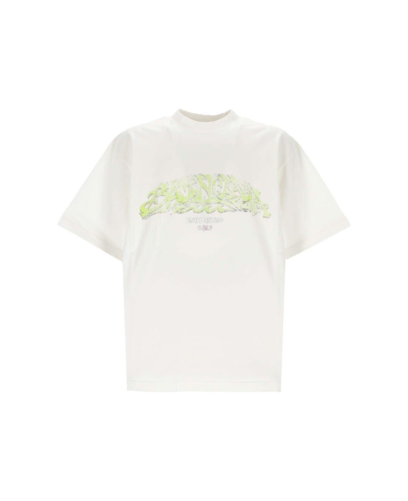 Balenciaga o1s1rm1225 Medium Fit T-Shirt in White/Green Size US L / EU 52-54 / 3 - 1 Thumbnail