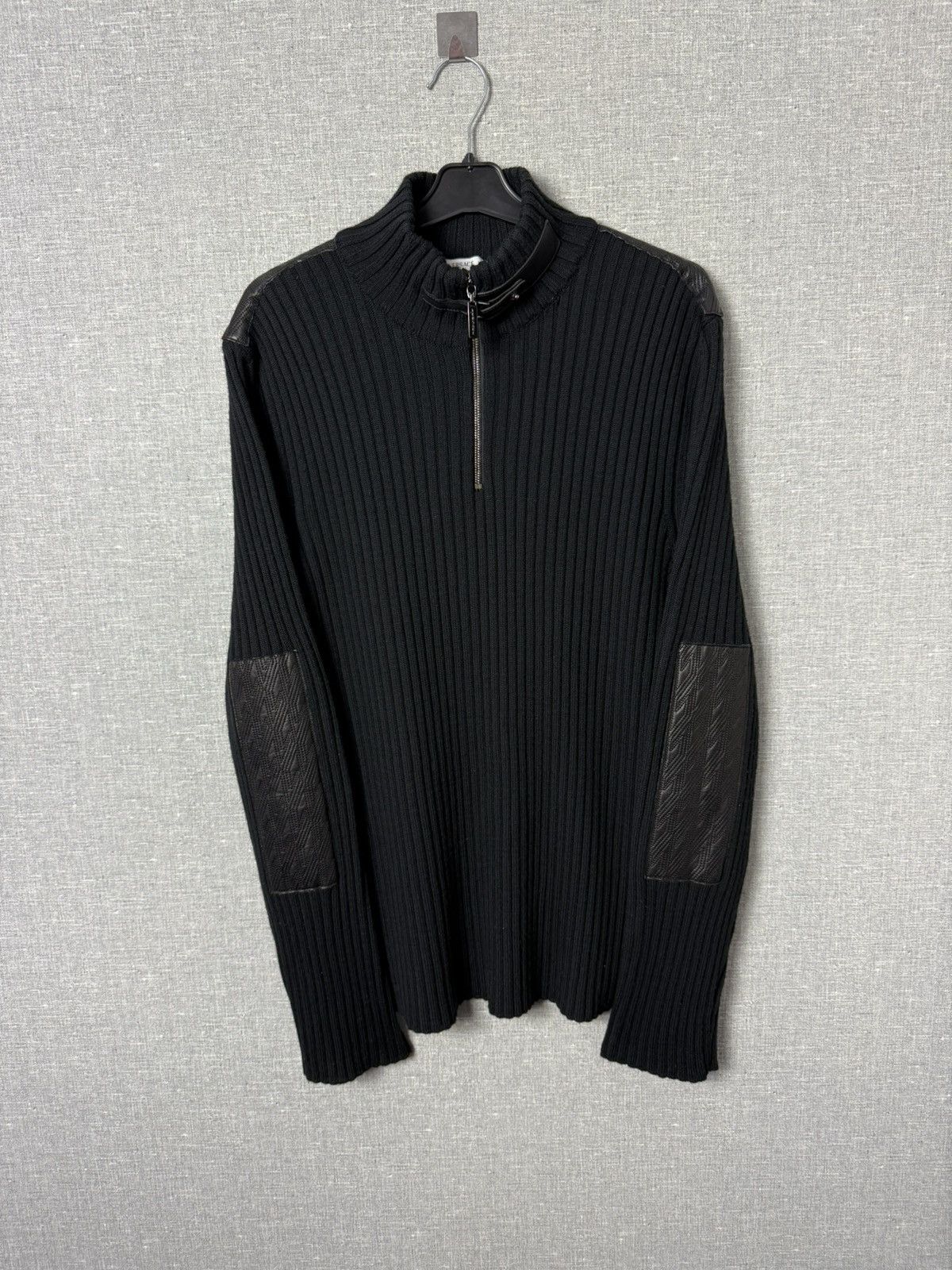 Versace Versace Collection Merino Wool Ribbed Sweater w Leather Trim Size US XL / EU 56 / 4 - 8 Thumbnail