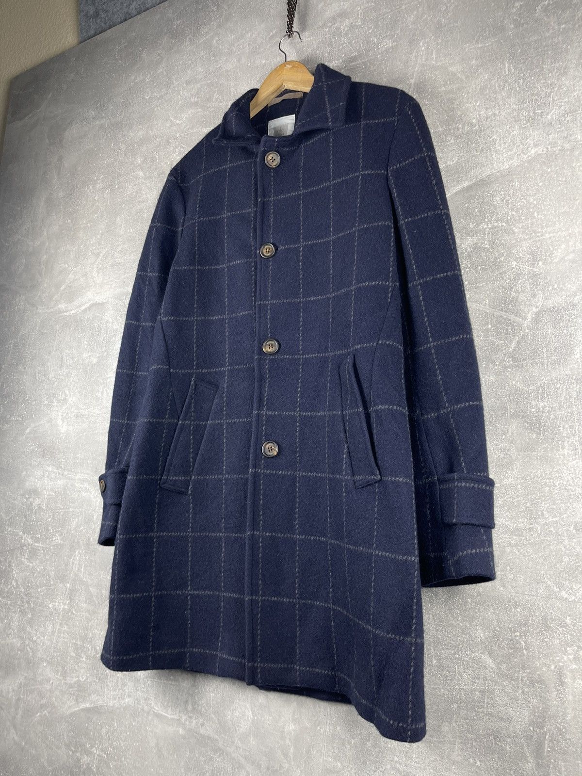 Eleventy Eleventy Platinum Wool Cashmere Check Coat Navy Blue Size US M / EU 48-50 / 2 - 2 Thumbnail
