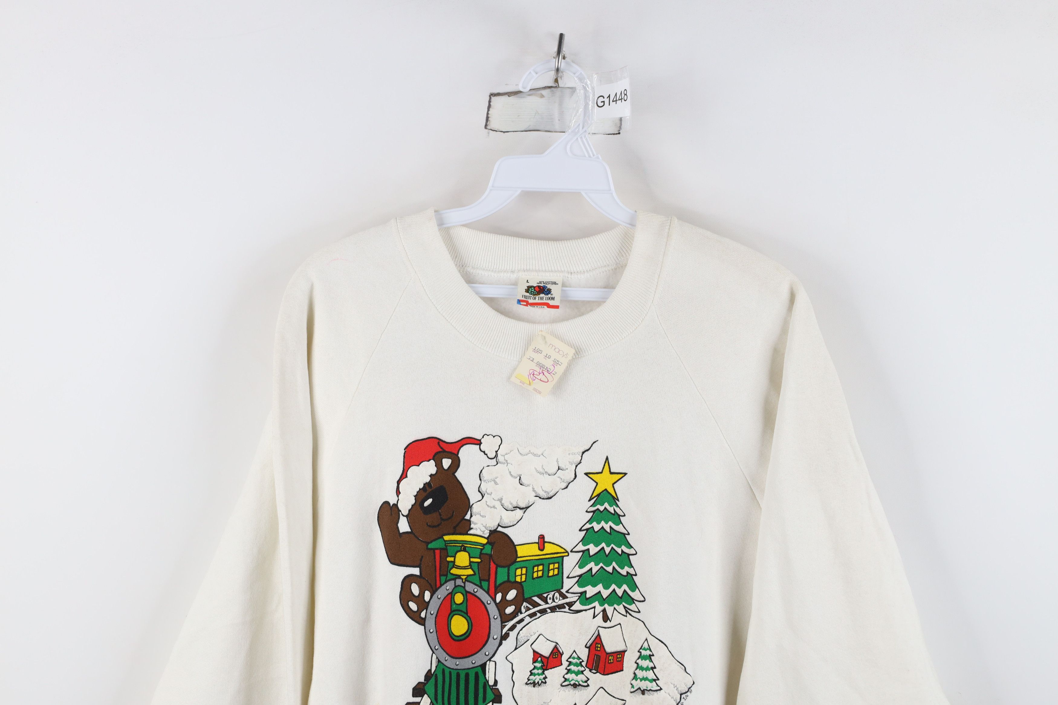 Fruit Of The Loom Deadstock Vintage 80s Christmas Bear Train Sweatshirt USA Size L / US 10 / IT 46 - 2 Thumbnail