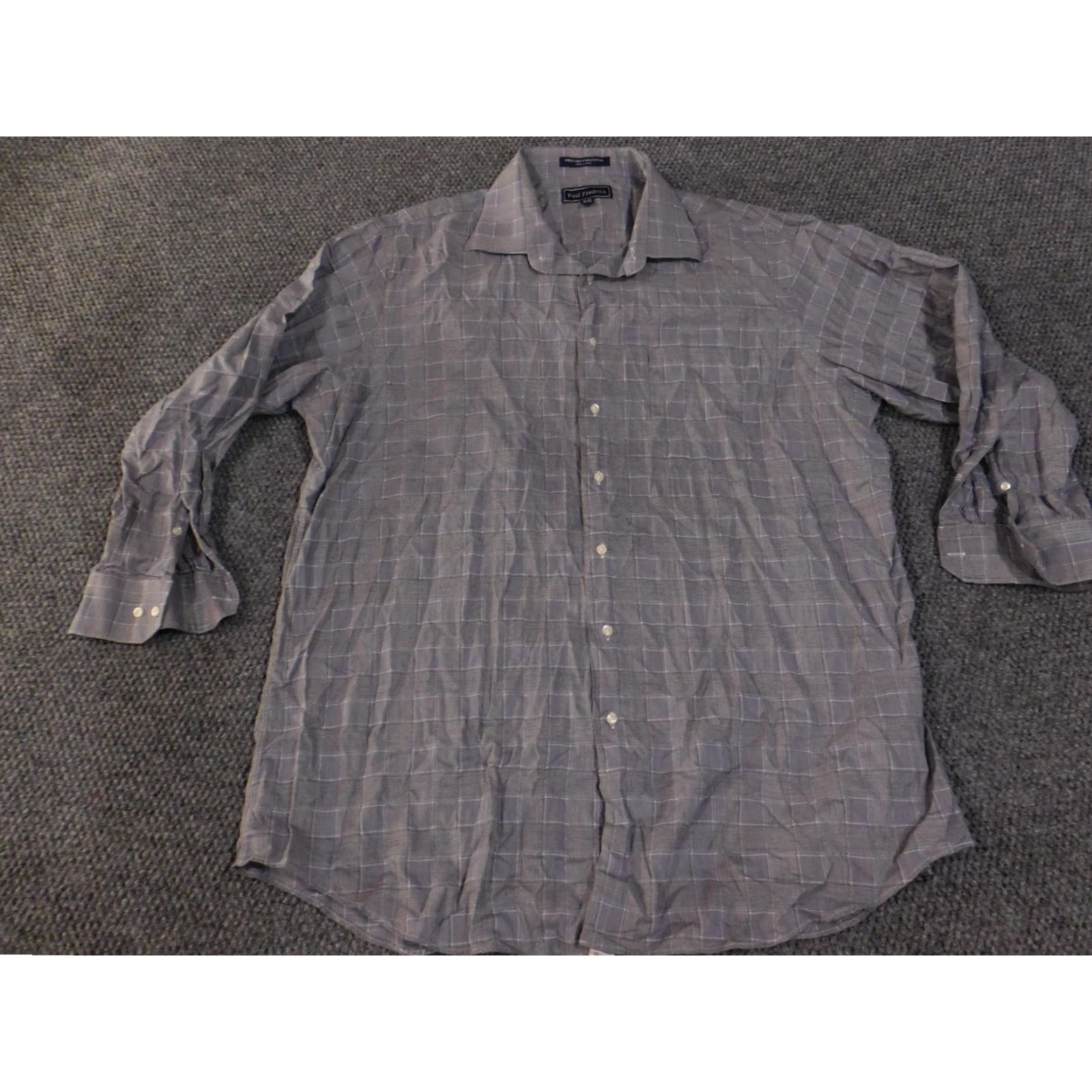 Vintage Paul Fredrick Shirt Mens 18-33 Gray Plaid Long Sleeve Classic Fit Cotton Dress Shirt Size 48R - 3 Thumbnail