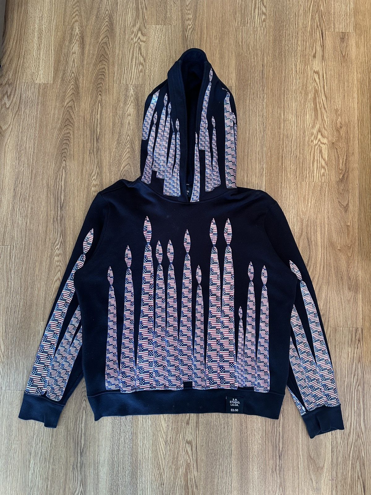 image of Sterling Ruby S.r. Studio. La. Ca. Candles American Flag Hoodie in Black, Men's (Size Large)