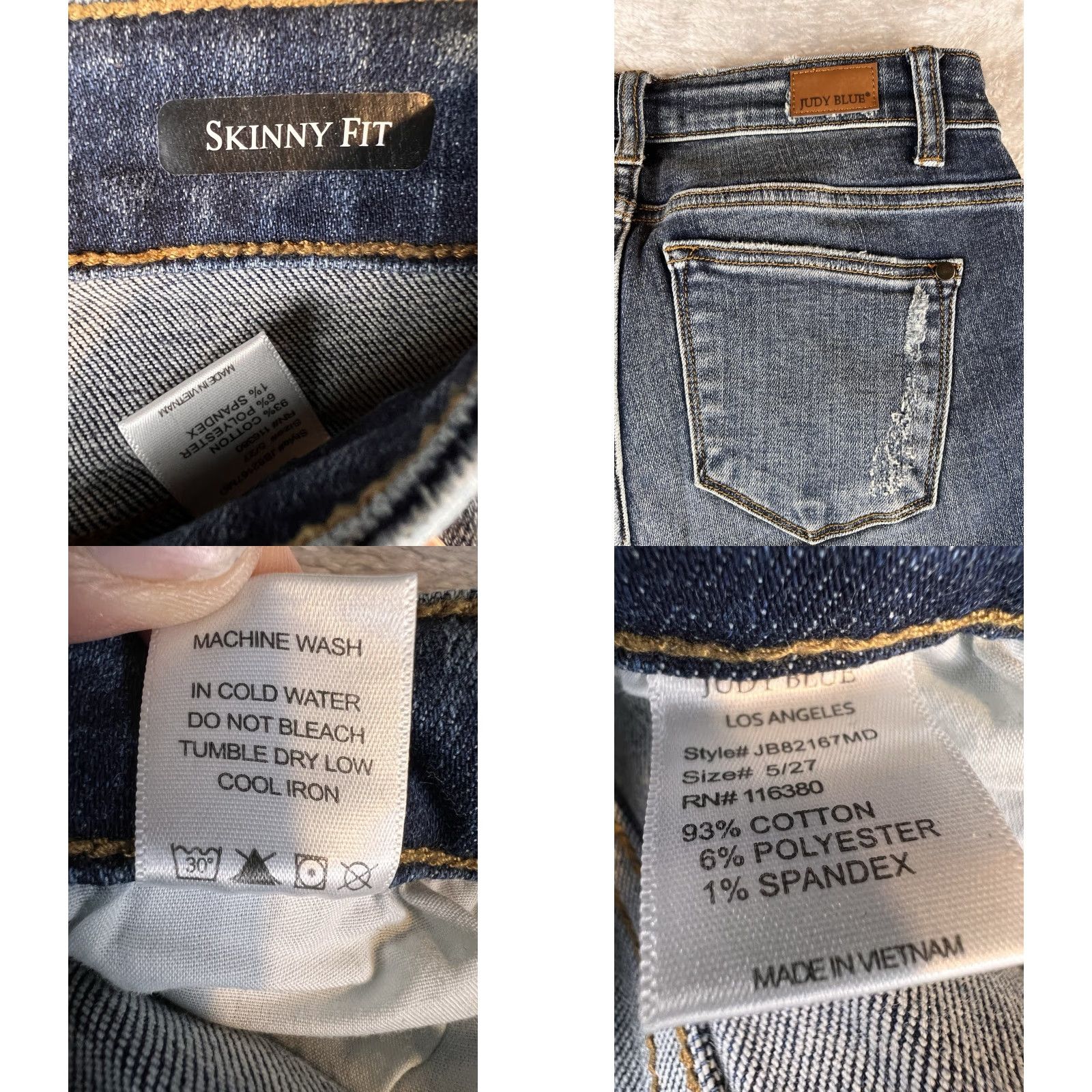 Vintage Judy Blue Jeans Womens 5/27 Blue Skinny Fit Distressed Red Buffalo Plaid Lined Jeans Women Size 27" / US 4 / IT 40 - 8 Thumbnail
