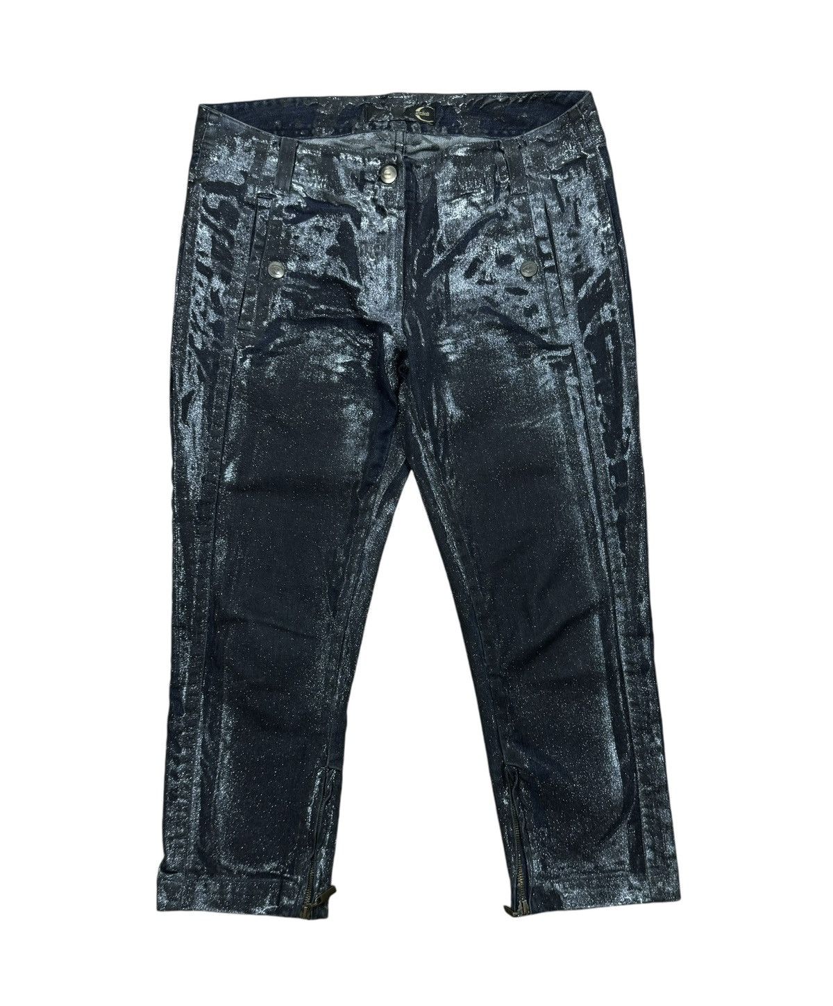 Just Cavalli × Vintage Just Cavalli Waxed Glitter Jeans Cropped Ankle Zip size 28 Size 28" / US 6 / IT 42 - 9 Thumbnail