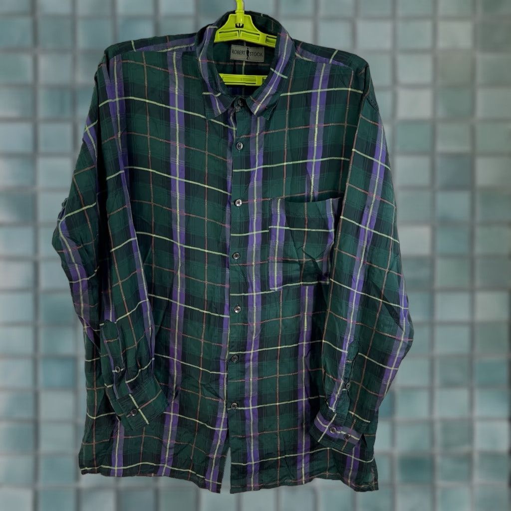 Vintage VINTAGE Robert Stock Men's Plaid Silk Shirt Adult Small Green Casual Party Workwear 90s Size US S / EU 44-46 / 1 - 1 Thumbnail