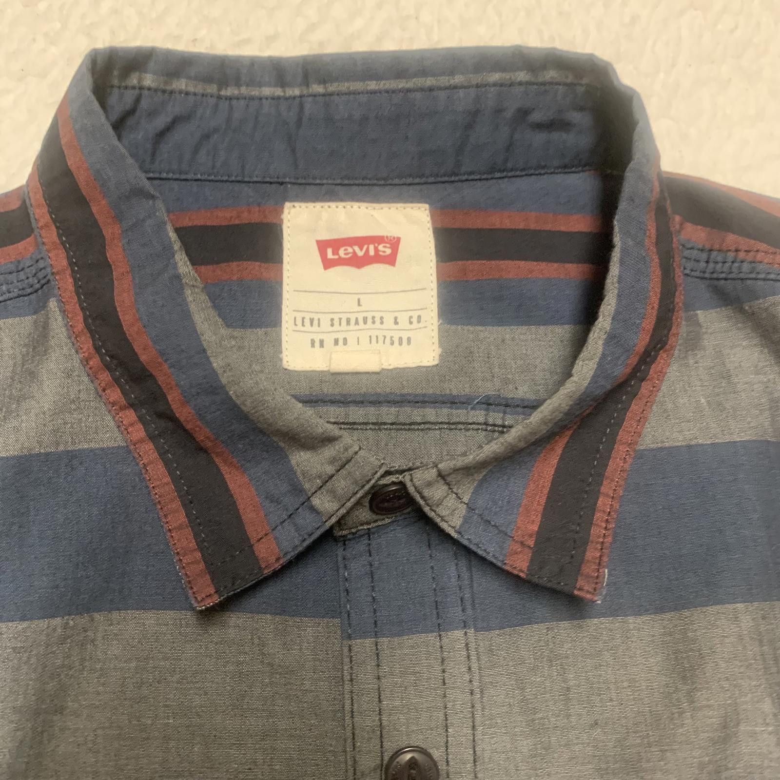 Levi's Levis Mens Size Large Blue Gray Striped Short Sleeve Shirt Size US L / EU 52-54 / 3 - 5 Thumbnail