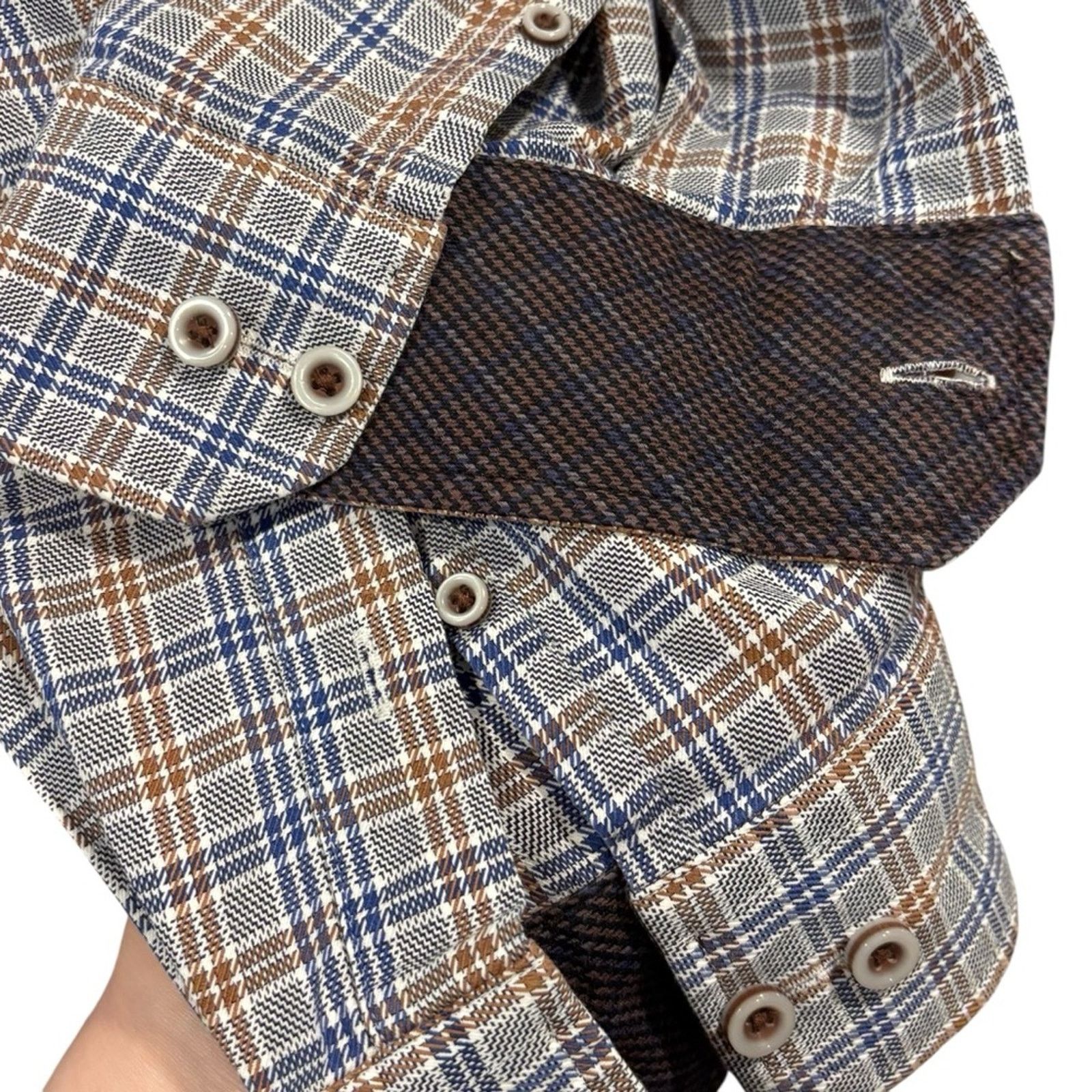 Johnston & Murphy JOHNSTON & MURPHY Blue and Brown Button Down Shirt, Size L Size US L / EU 52-54 / 3 - 6 Thumbnail