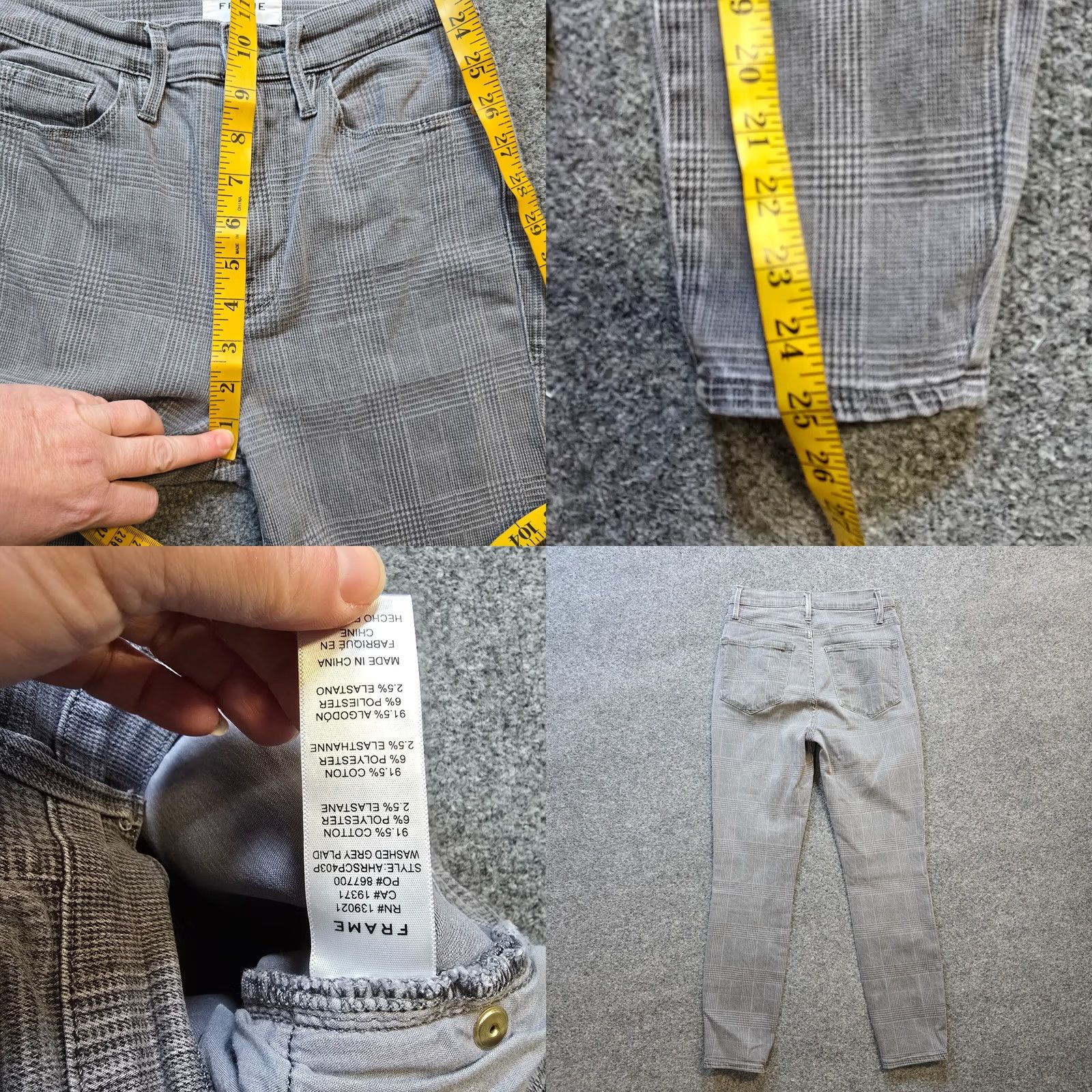 Frame FRAME Jeans Womens Size 25 Gray Plaid DenimHigh Rise Cigarette Ankle Casual Regular Pocket 5-Pocket Womens Boys Girls Mens N/A Size 42" / US 20 - 8 Thumbnail