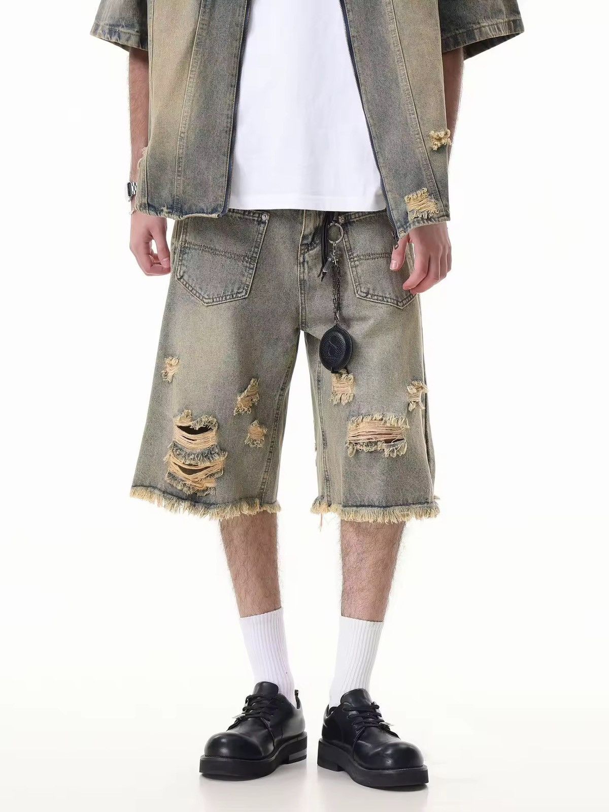 Japanese Brand × Jean Destroy Distressed Washed Loose Vintage Retro Shorts Size US 29 - 1 Thumbnail