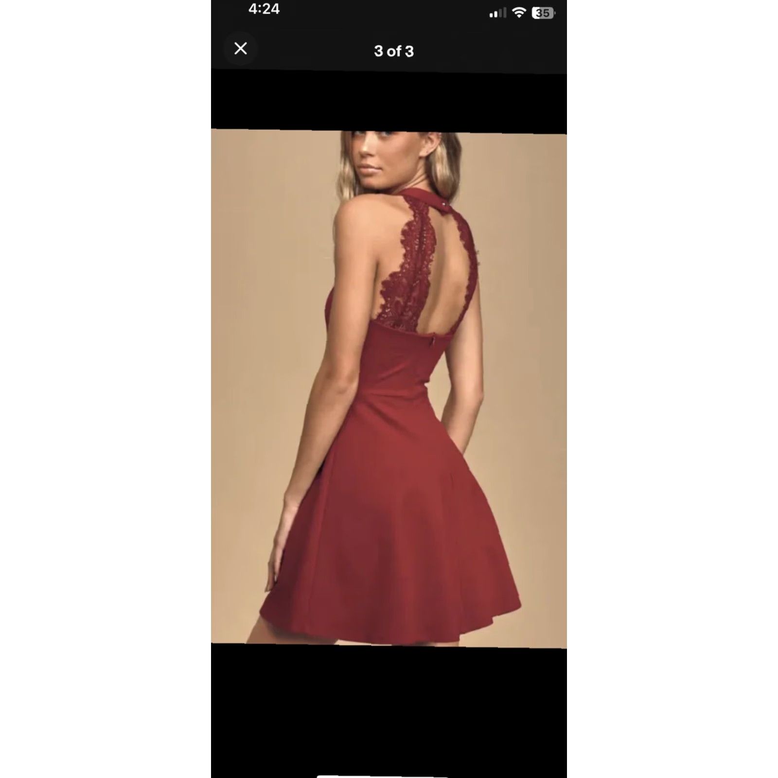 Lulus NWT Lulus Hometown Girl Wine Red Lace Skater Dress Size L Size L / US 10 / IT 46 - 8 Thumbnail