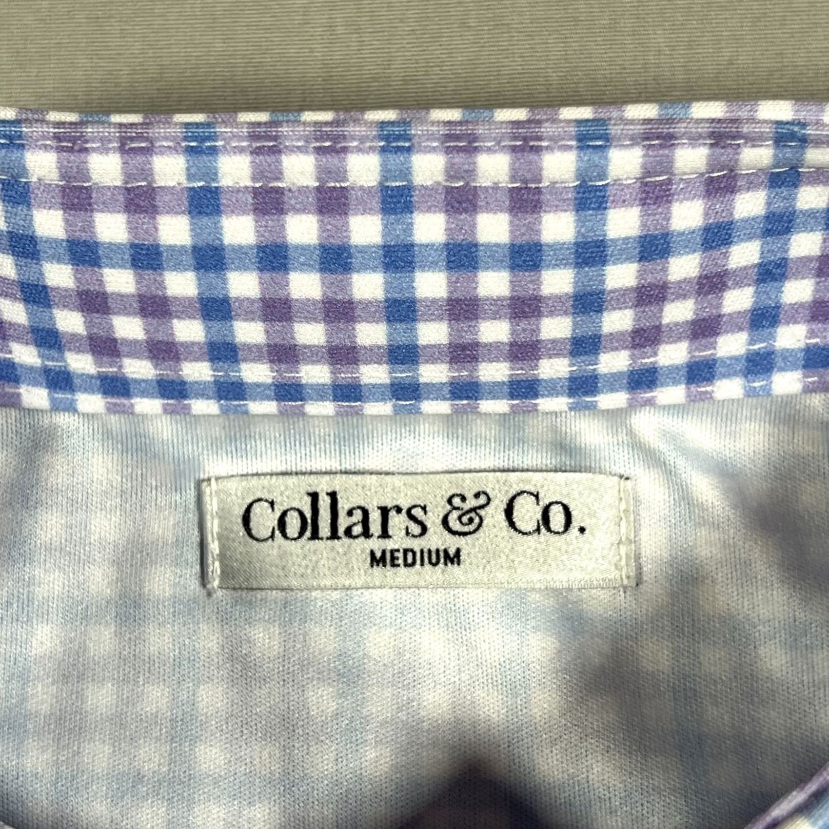 CO Collars & Co Golf Polo Shirt Mens Medium Blue Purple Gingham Check El Cab Size US M / EU 48-50 / 2 - 4 Thumbnail