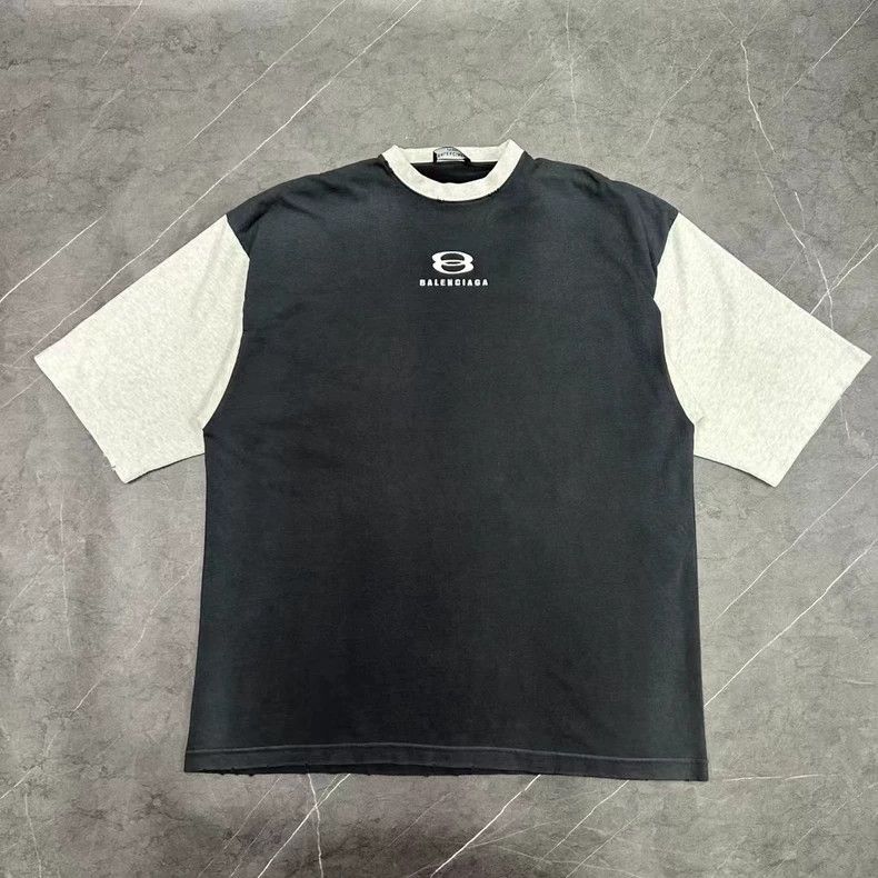 Balenciaga Balenciaga Grey and White Patchwork Faded Double Ring Shor Size US S / EU 44-46 / 1 - 5 Thumbnail