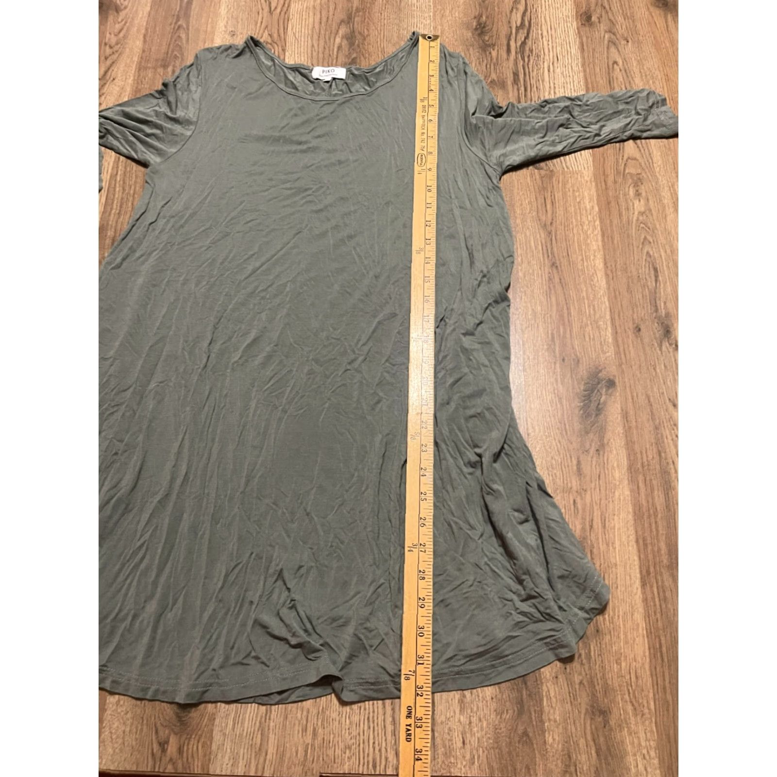 Vintage PIKO Dress Shirt Dress, Women's Size M, Green 3/4 Sleeve Knee Length, Pullover, Solid, Casual, Regular, Women, Spring/Summer/Fall Size M / US 6-8 / IT 42-44 - 6 Thumbnail