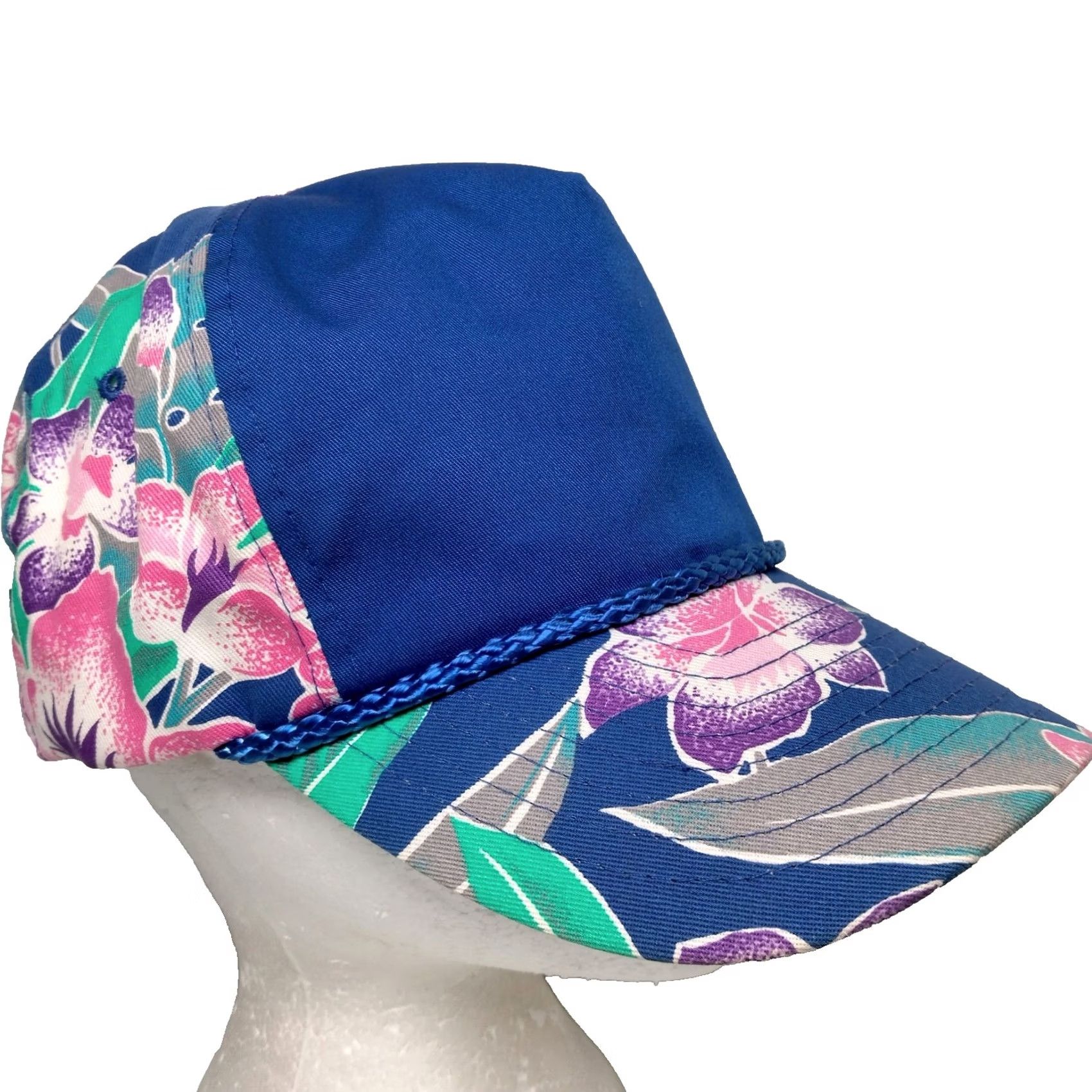 ALOHAS Vintage Nissin Cap Hat Tropical Flowers Aloha Hawaiian Blue Pink Canvas Beach Snapback Men One Size Blue Canvas Floral Beach Vintage Nissin Cap Hat Size ONE SIZE - 2 Thumbnail