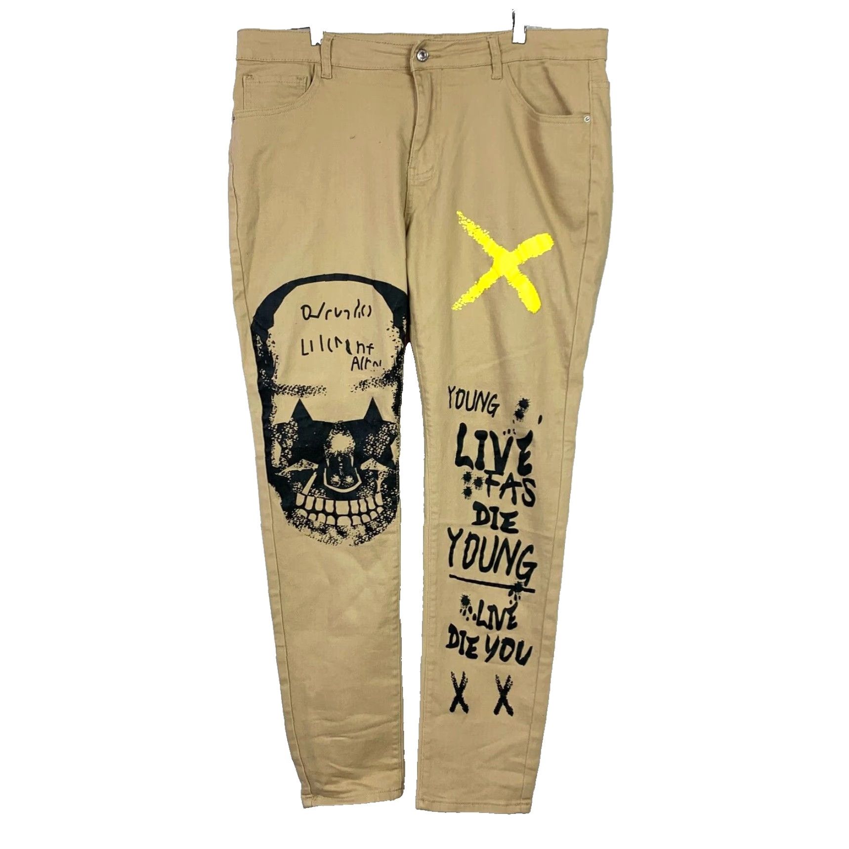 Shein Shein Khaki Pants X Graphic Skull Tan 36 Men Slim Inseam 31 Size US 36 / EU 52 - 2 Thumbnail