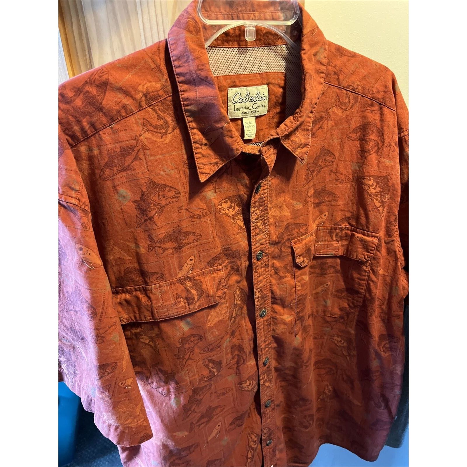 Cabelas Cabelas Shirt Men XL Button Burnt Orange Fish All Over Print Size US XL / EU 56 / 4 - 11 Thumbnail